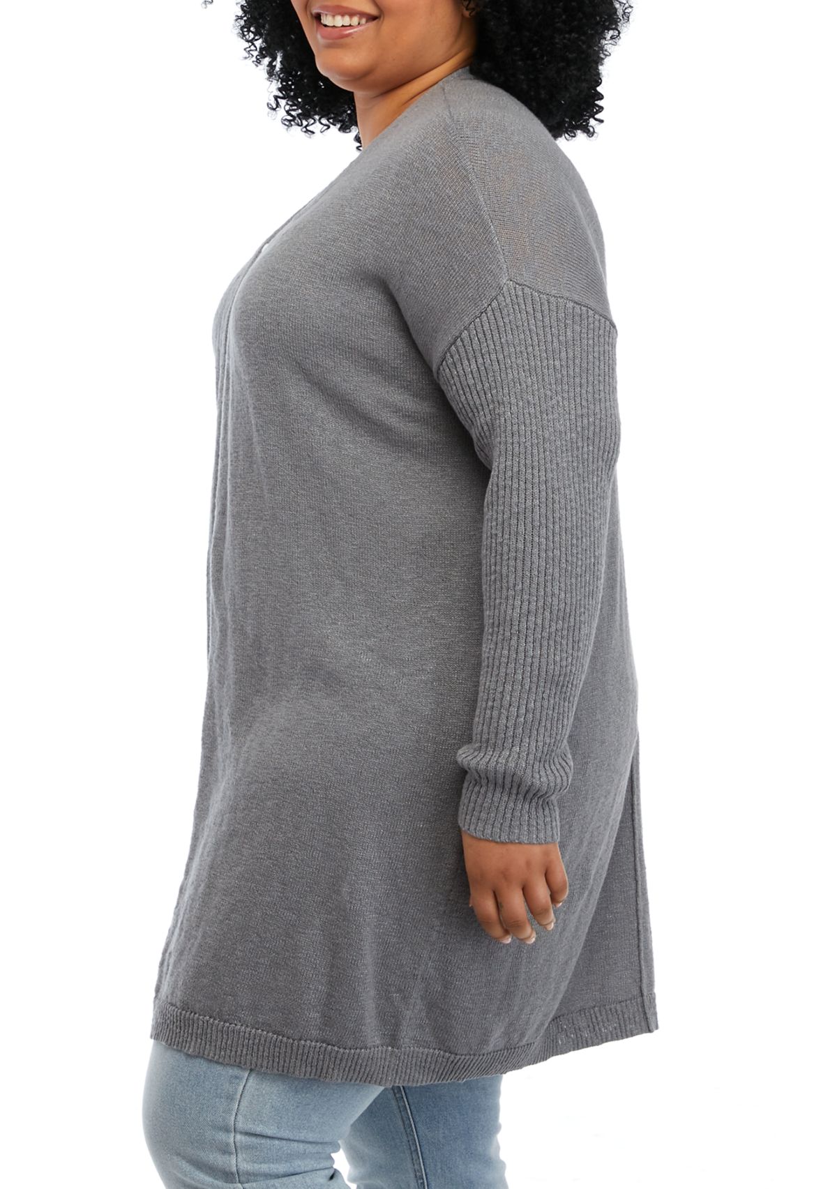 Plus Size Long Drop Shoulder Sleeve Heather Cardigan