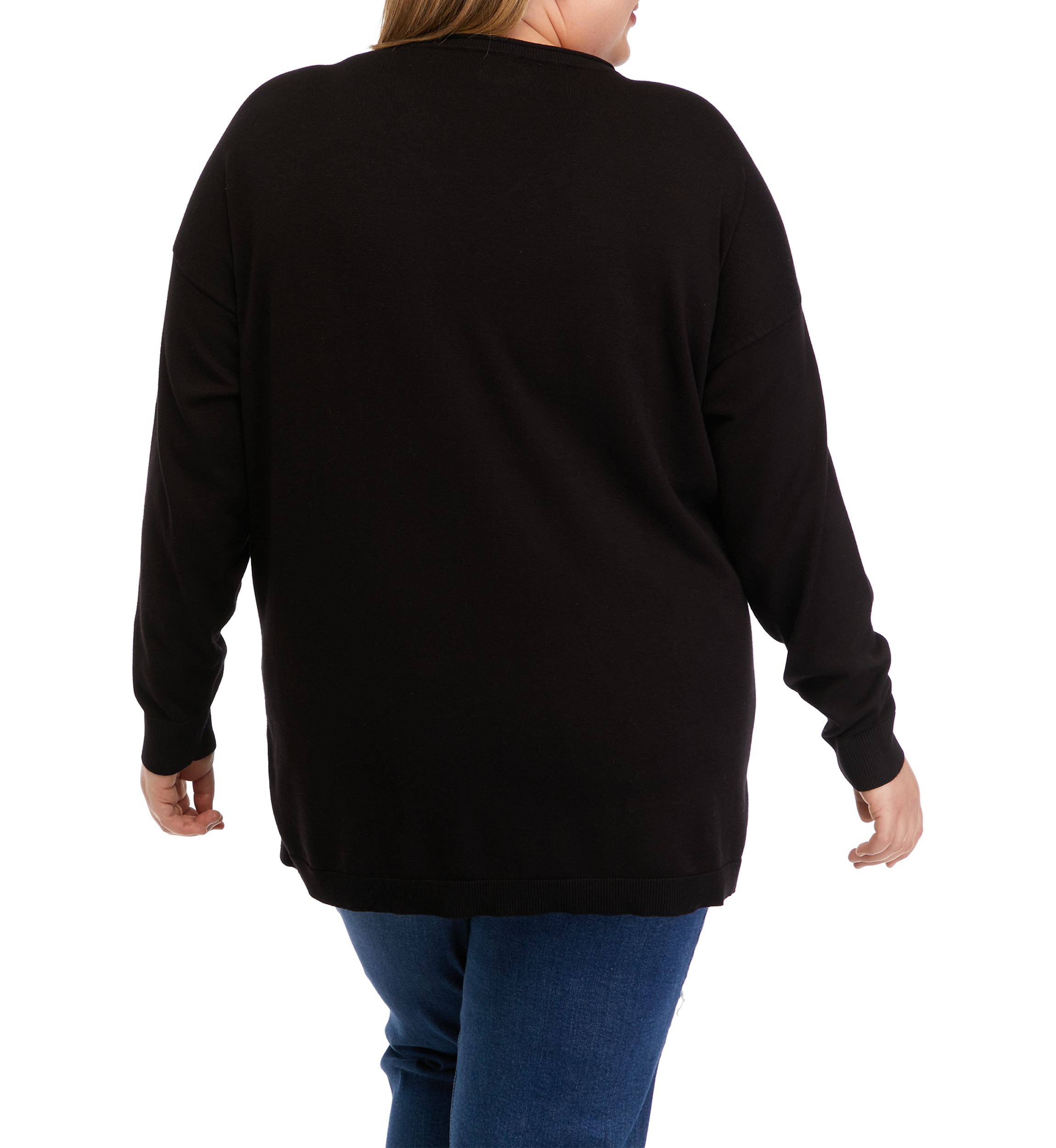 Plus Size Long Sleeve V-Neck Pullover Side Slit Sweater
