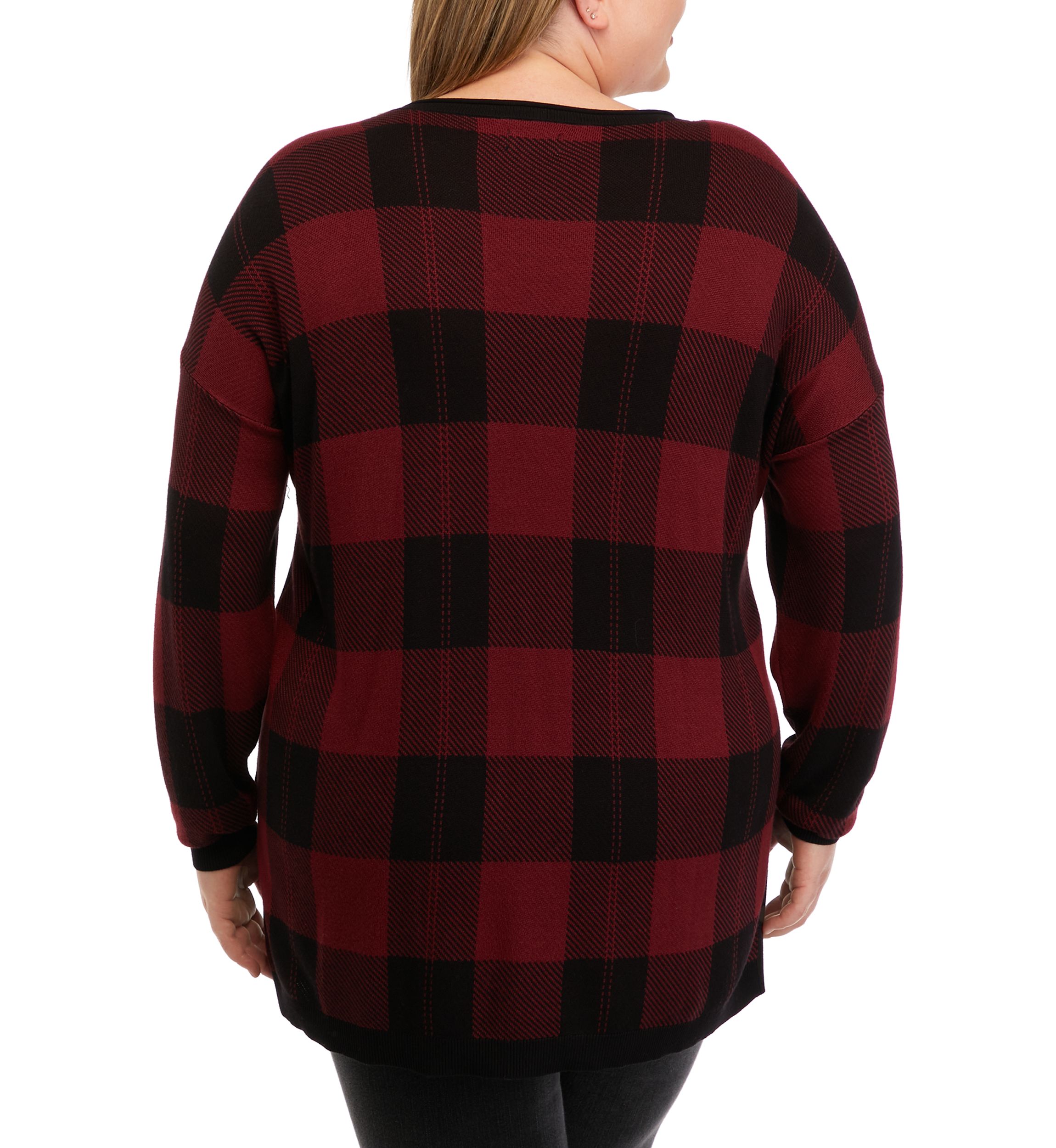 Plus Size Long Sleeve V-Neck Jacquard Pullover Sweater