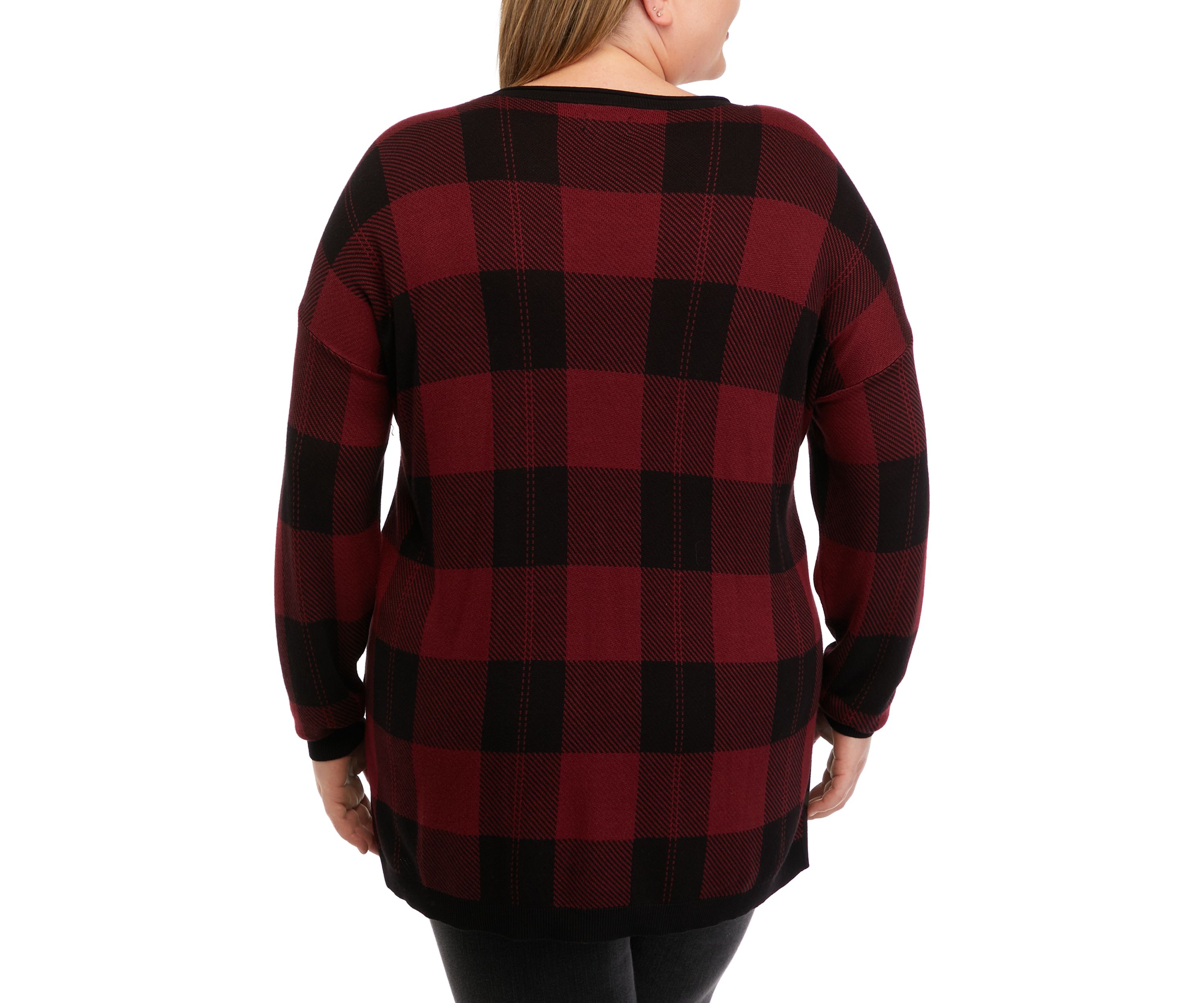 Plus Size Long Sleeve V-Neck Jacquard Pullover Sweater
