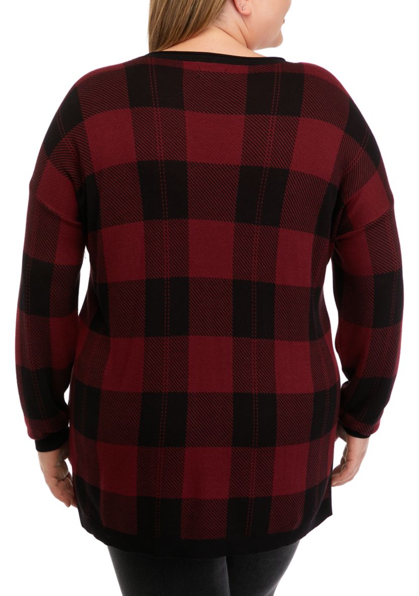 Plus Size Long Sleeve V-Neck Jacquard Pullover Sweater