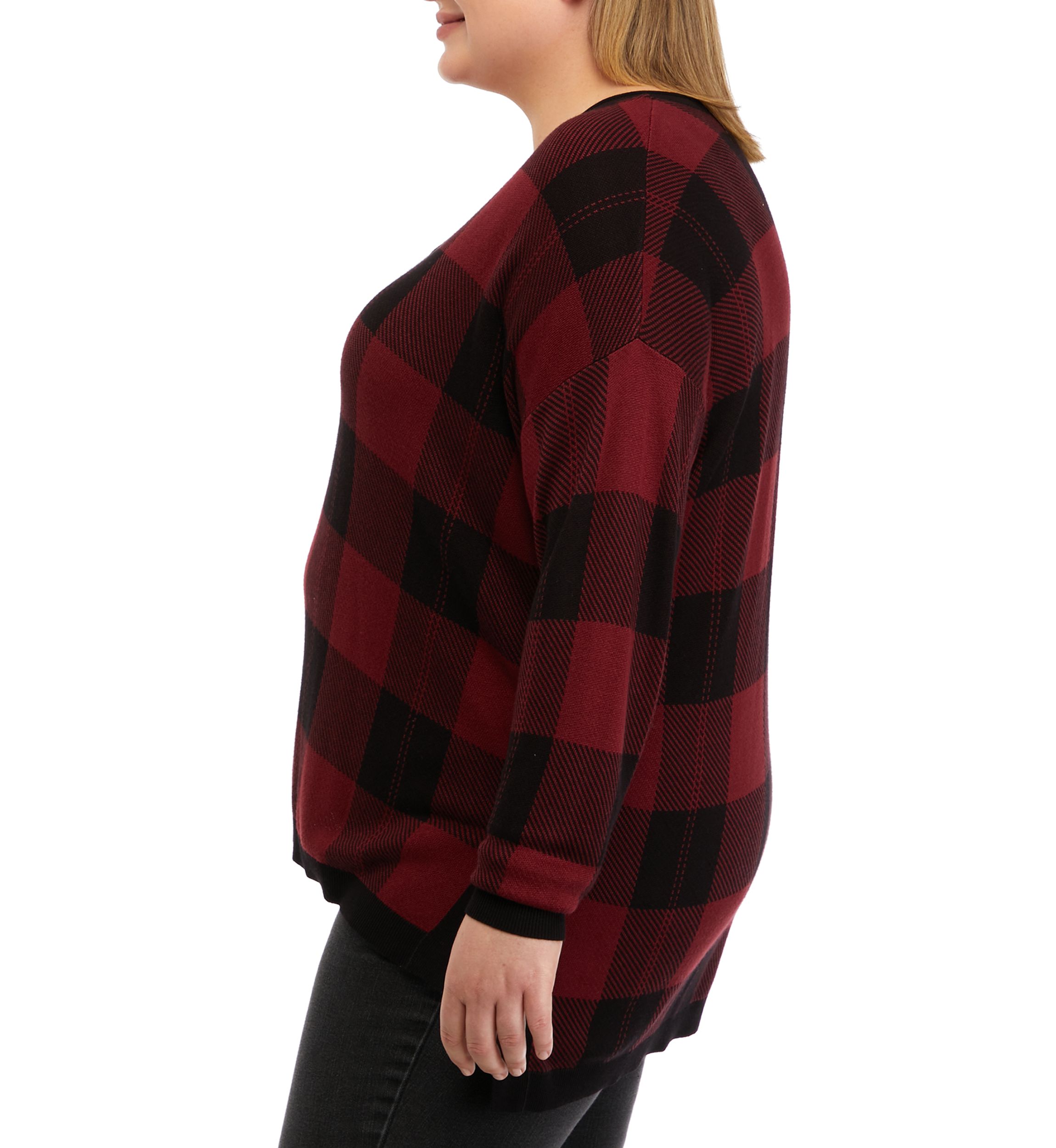 Plus Size Long Sleeve V-Neck Jacquard Pullover Sweater