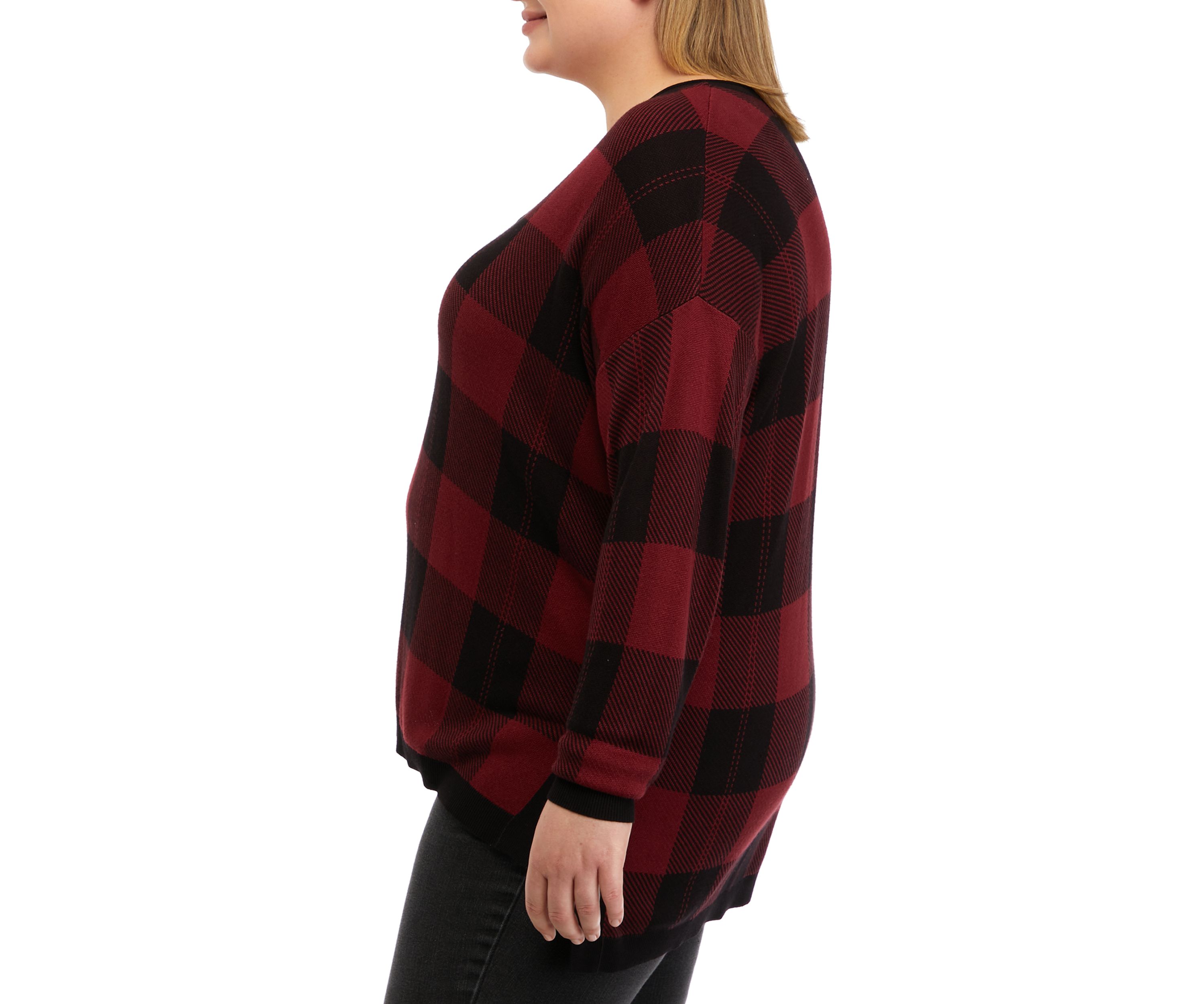 Plus Size Long Sleeve V-Neck Jacquard Pullover Sweater