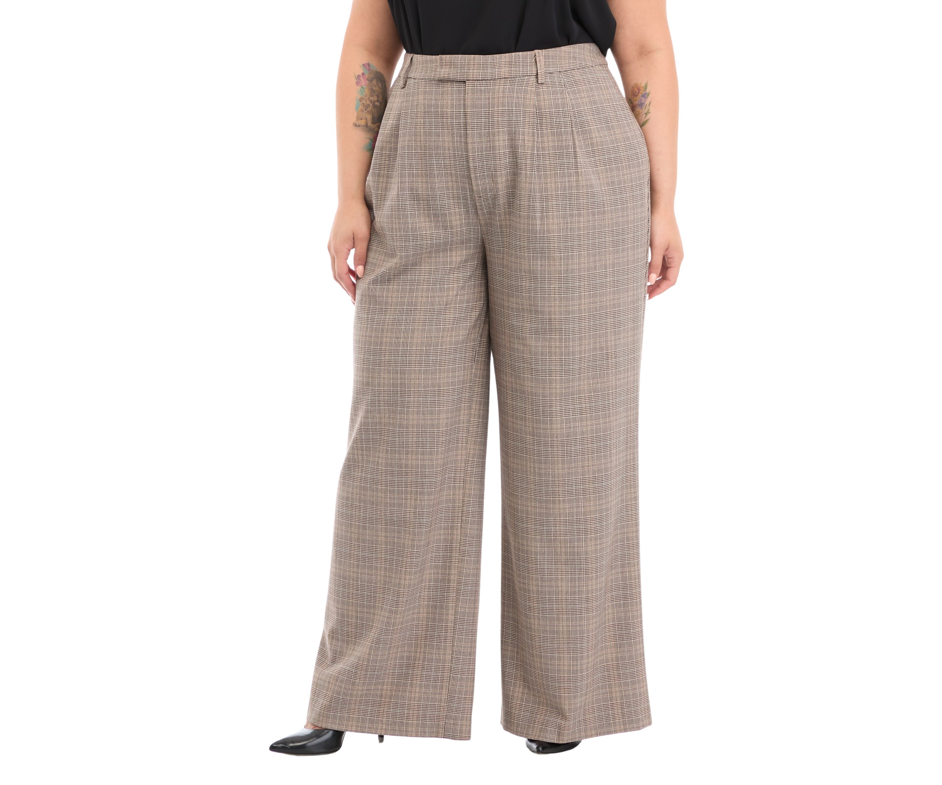 Plus Size High Rise Extended Tab Plaid Trouser Pants
