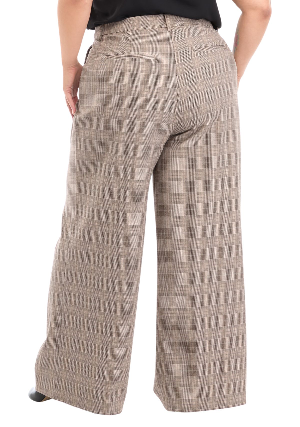 Plus Size High Rise Extended Tab Plaid Trouser Pants