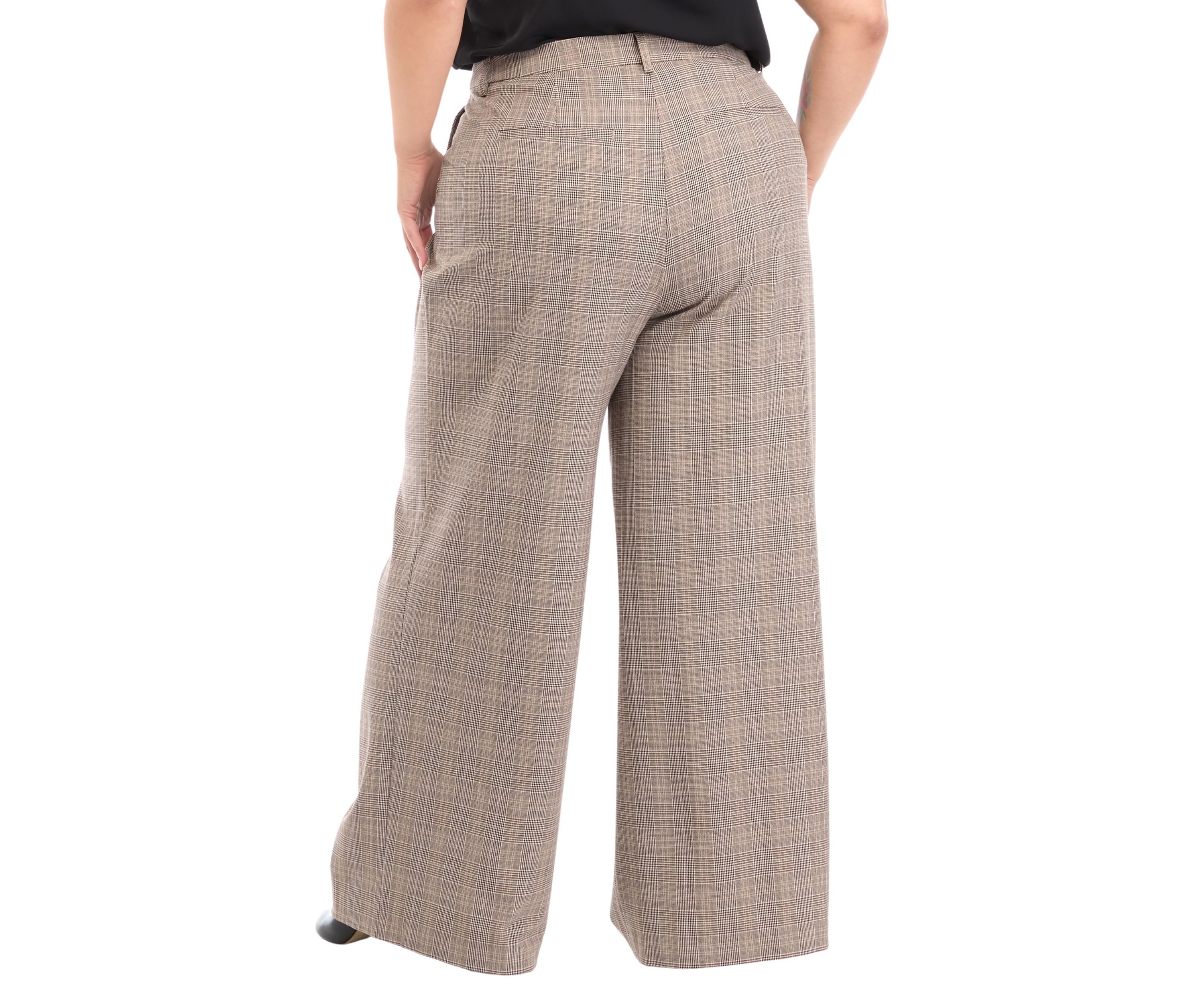 Plus Size High Rise Extended Tab Plaid Trouser Pants