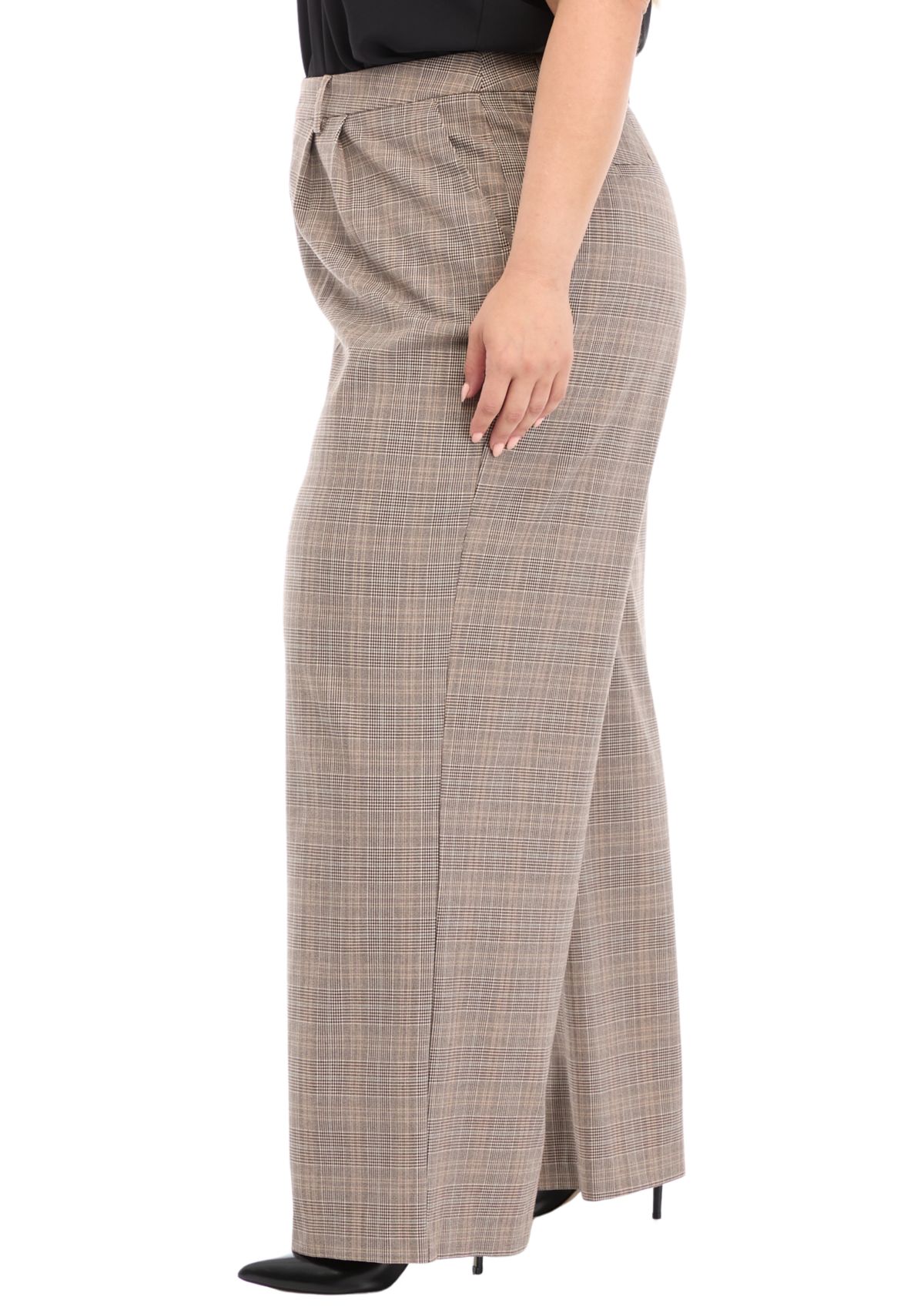 Plus Size High Rise Extended Tab Plaid Trouser Pants