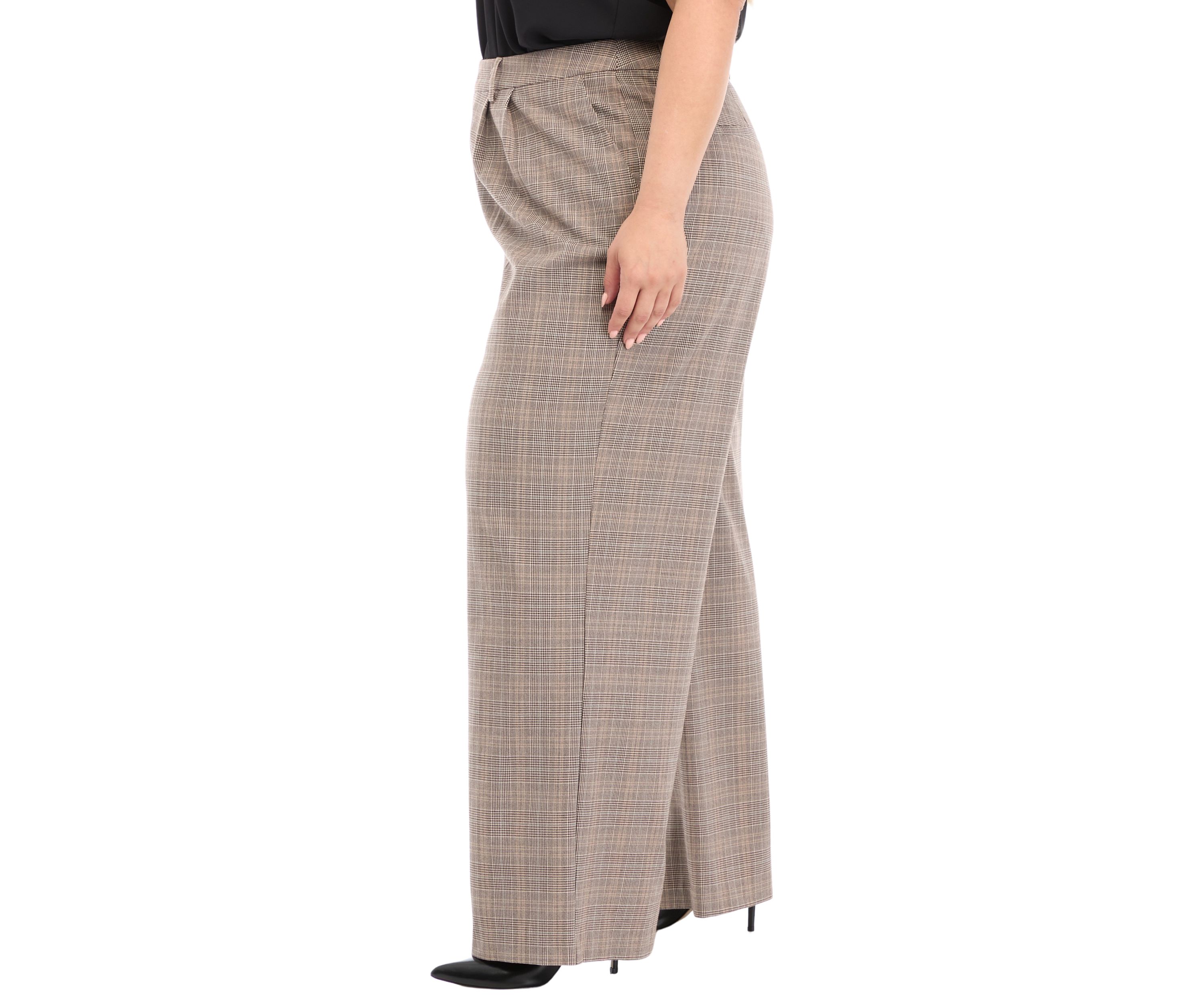 Plus Size High Rise Extended Tab Plaid Trouser Pants