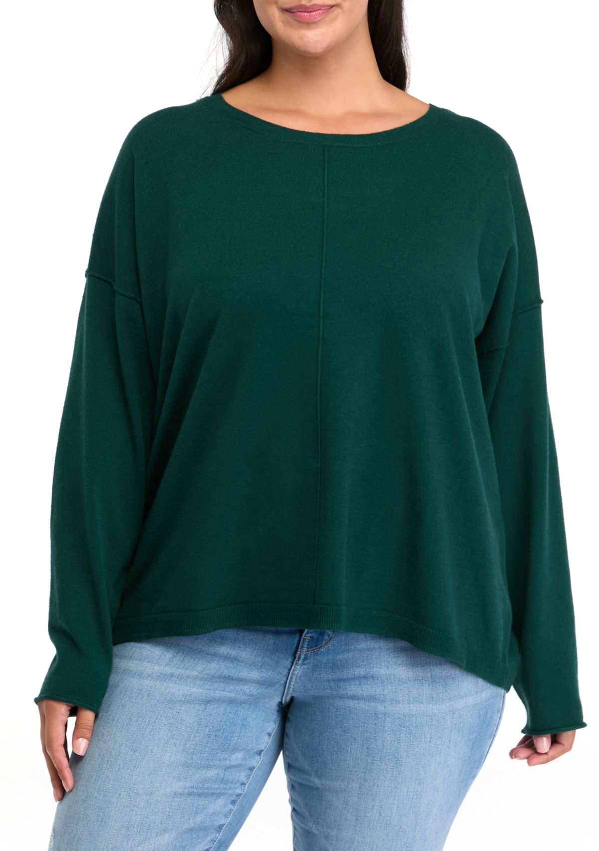 Plus Size Seamed Front Solid Sweater