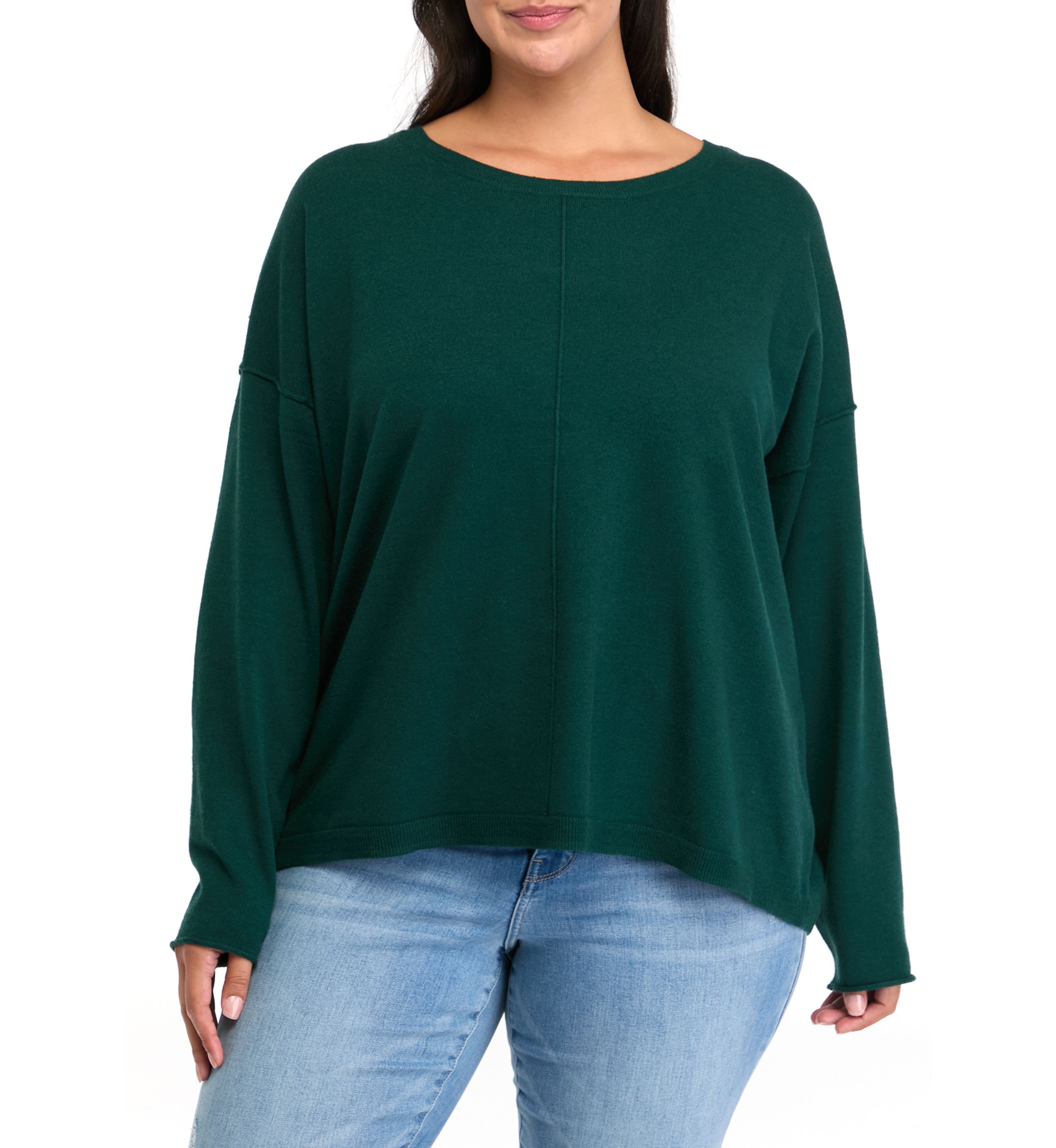 Plus Size Seamed Front Solid Sweater