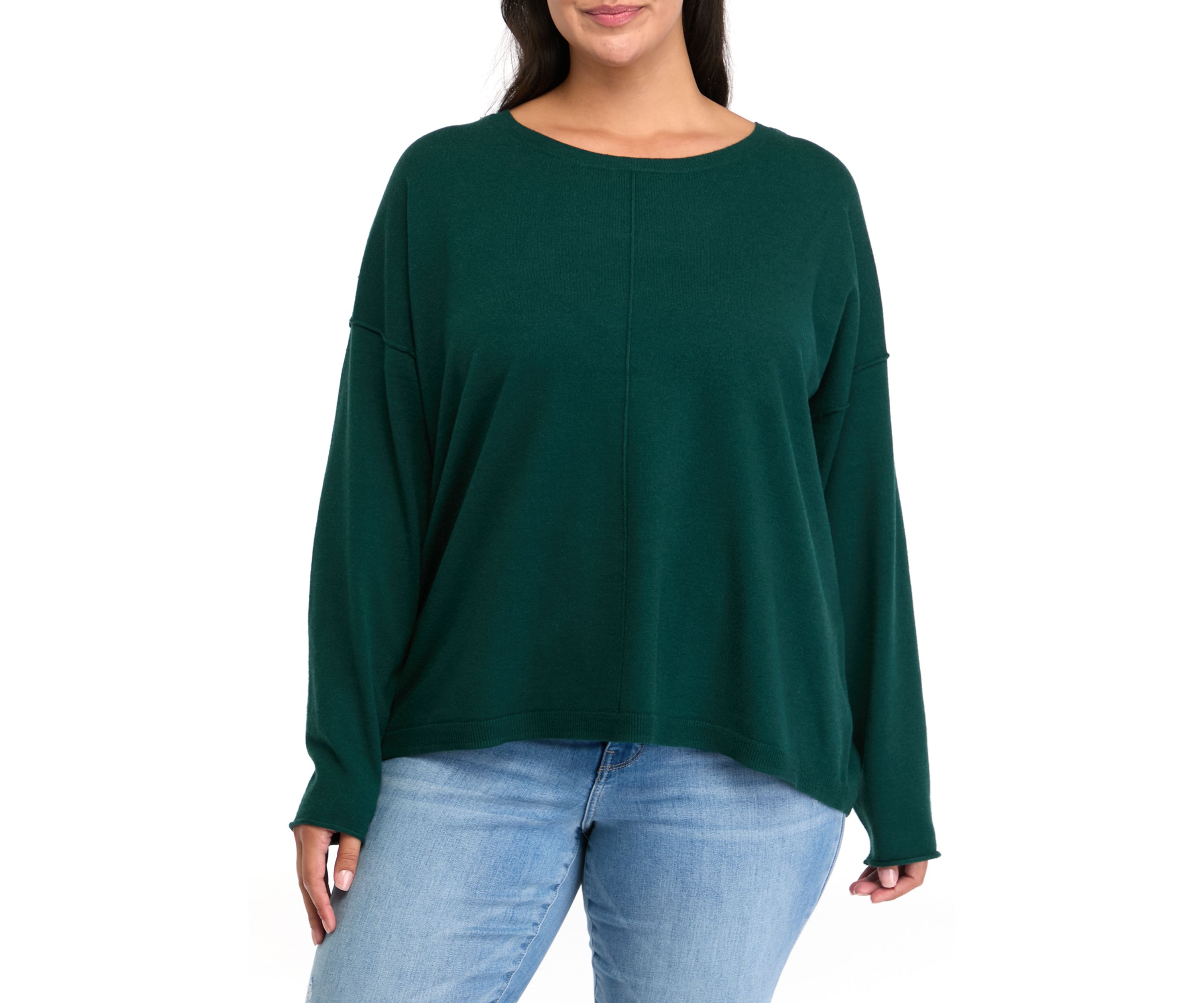 Plus Size Seamed Front Solid Sweater