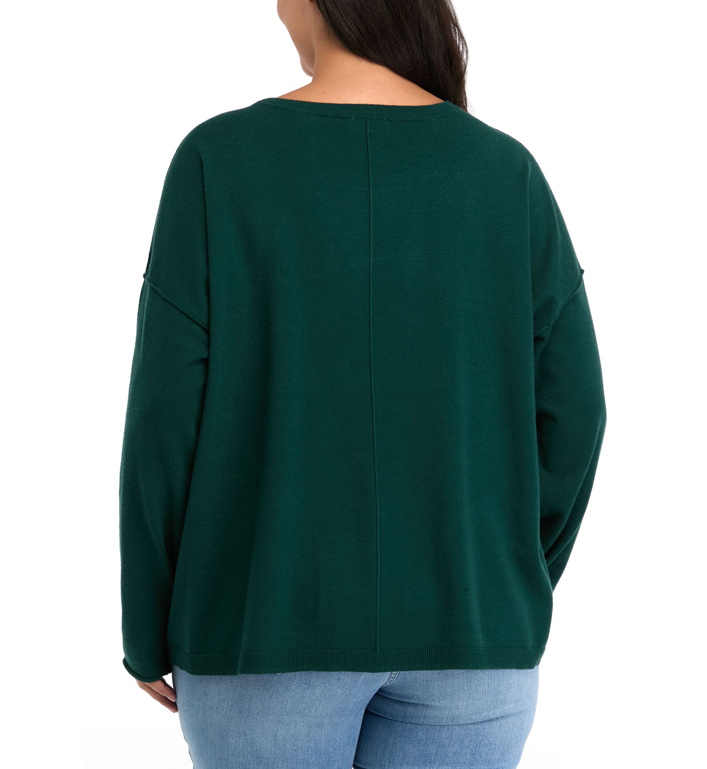 Plus Size Seamed Front Solid Sweater
