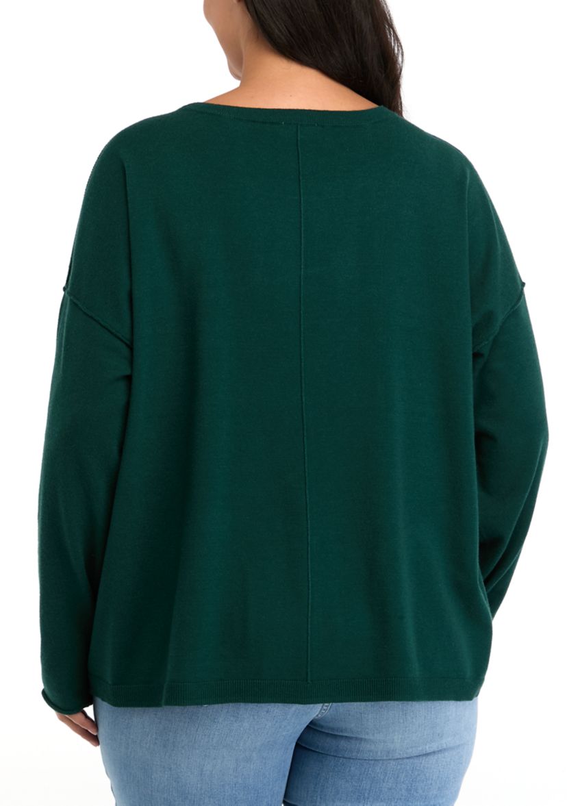 Plus Size Seamed Front Solid Sweater