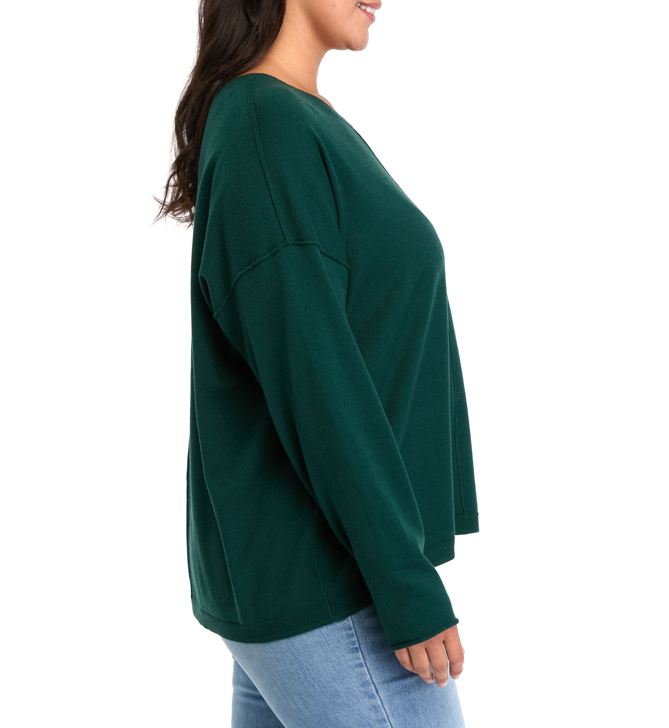 Plus Size Seamed Front Solid Sweater