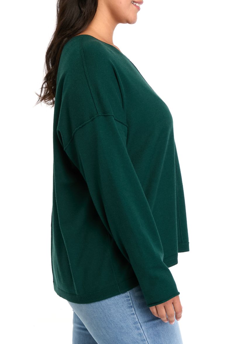 Plus Size Seamed Front Solid Sweater
