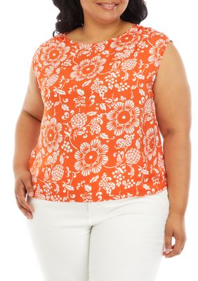 Wonderly Women's Plus Size Printed Cap Sleeve Blouse, 3X