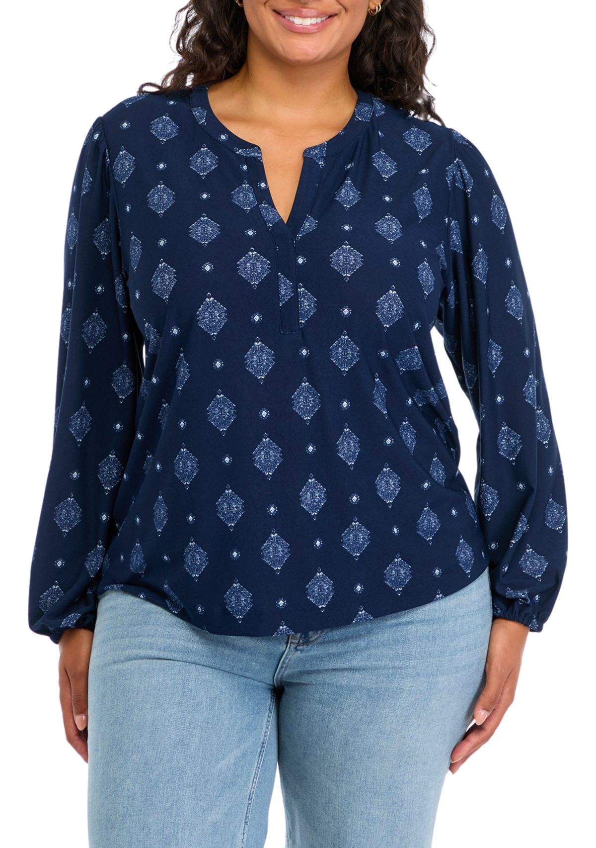 Plus Size Printed Popover Blouse