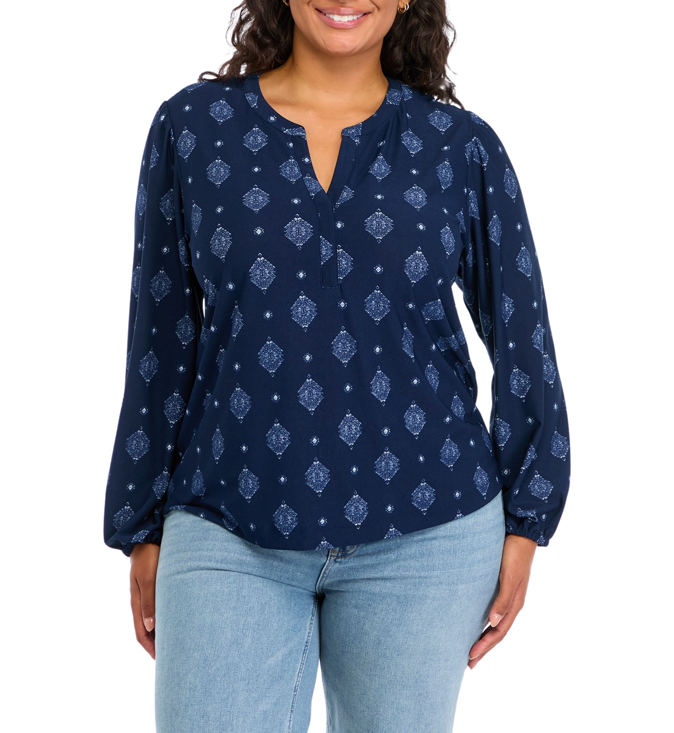 Plus Size Printed Popover Blouse