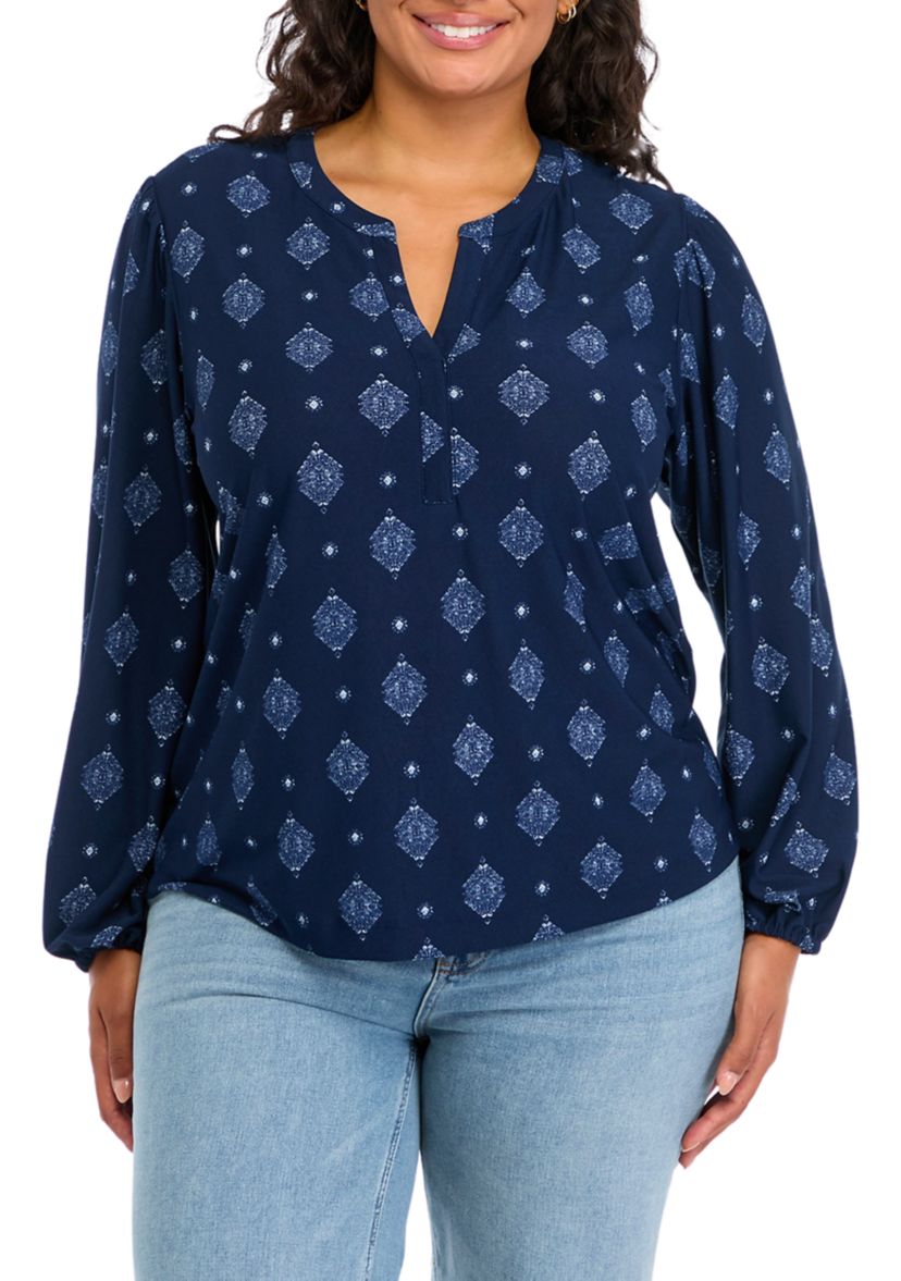 Plus Size Printed Popover Blouse