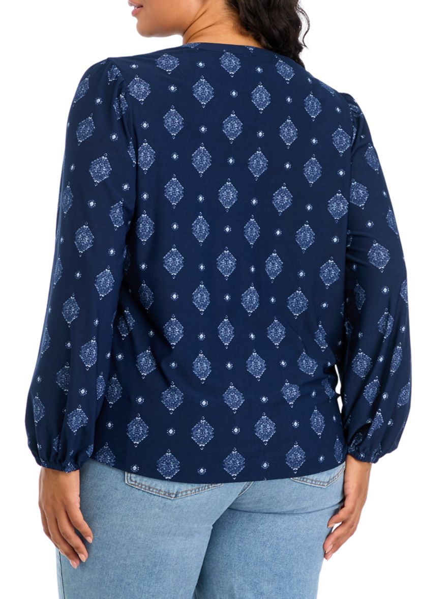 Plus Size Printed Popover Blouse