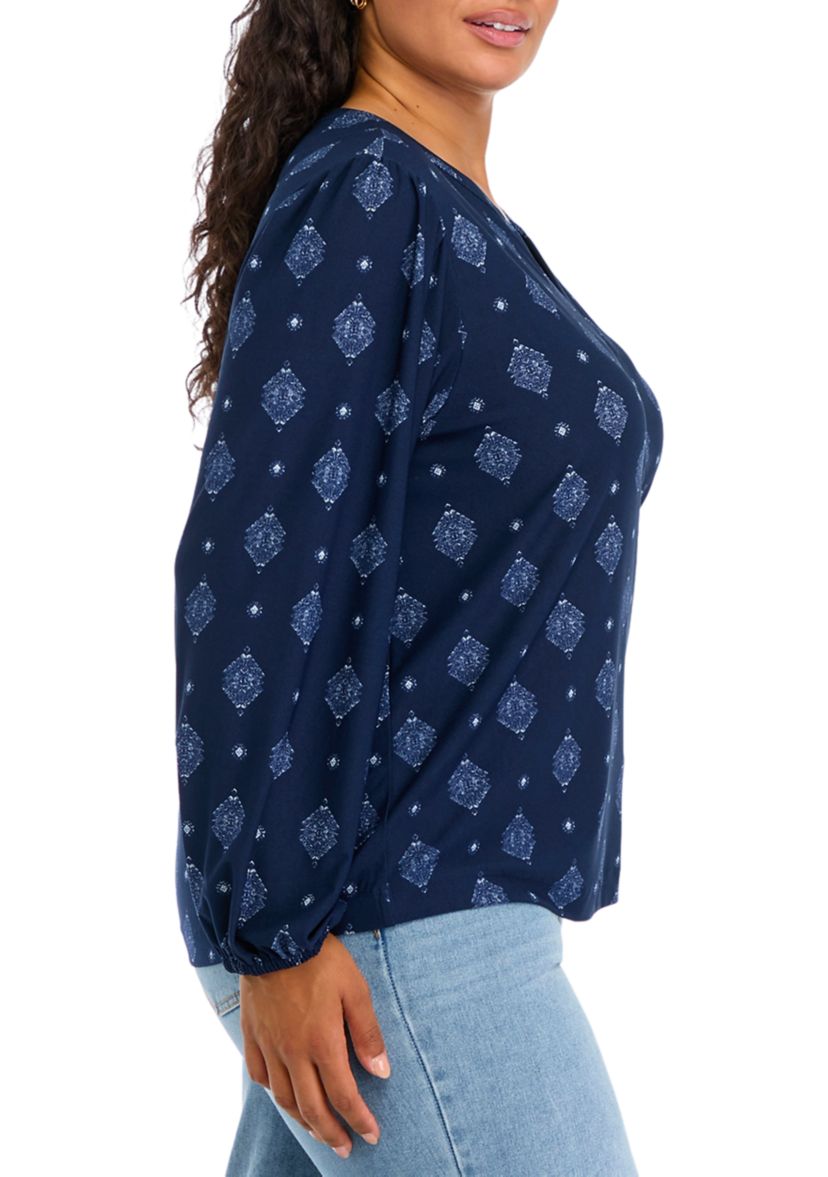 Plus Size Printed Popover Blouse