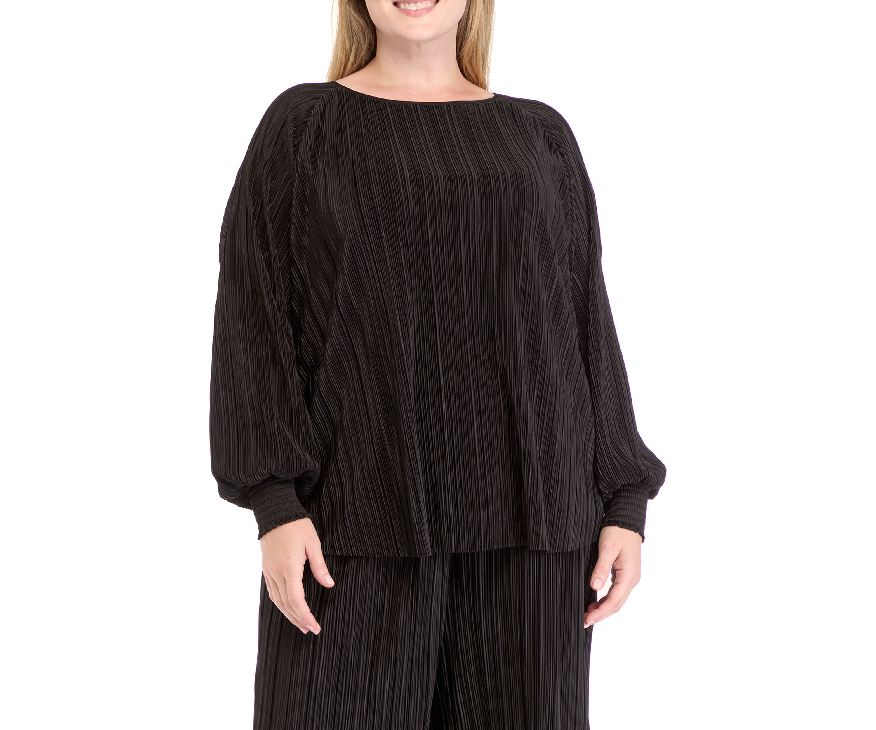 Plus Size Knit Plisse Blouse