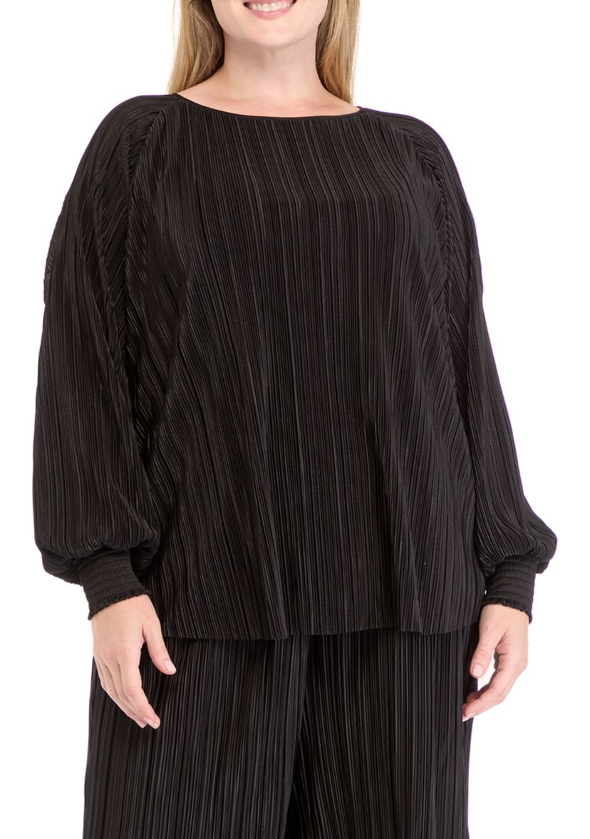 Plus Size Knit Plisse Blouse