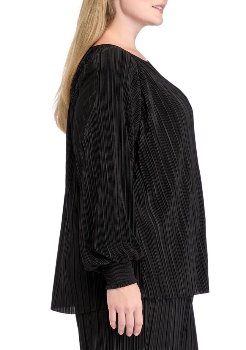 Plus Size Knit Plisse Blouse