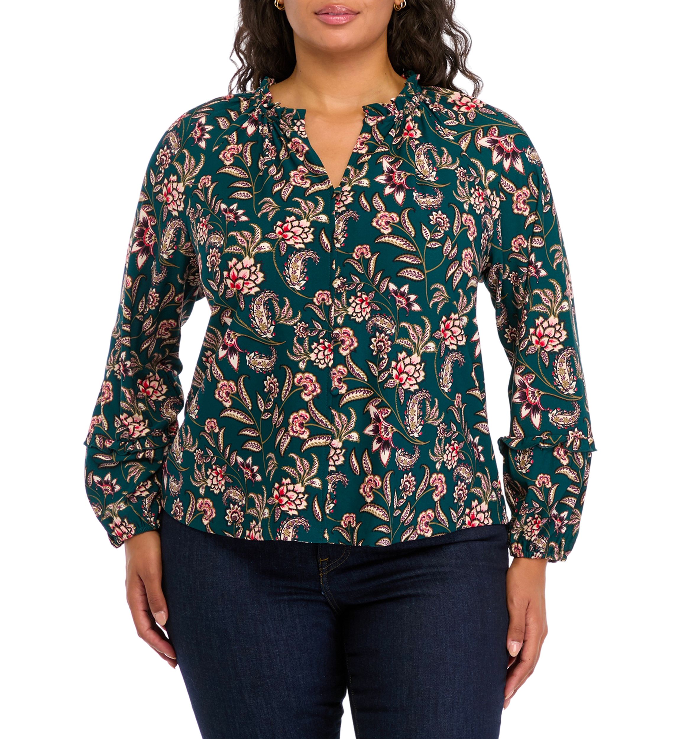 Plus Size Long Sleeve Printed Blouse