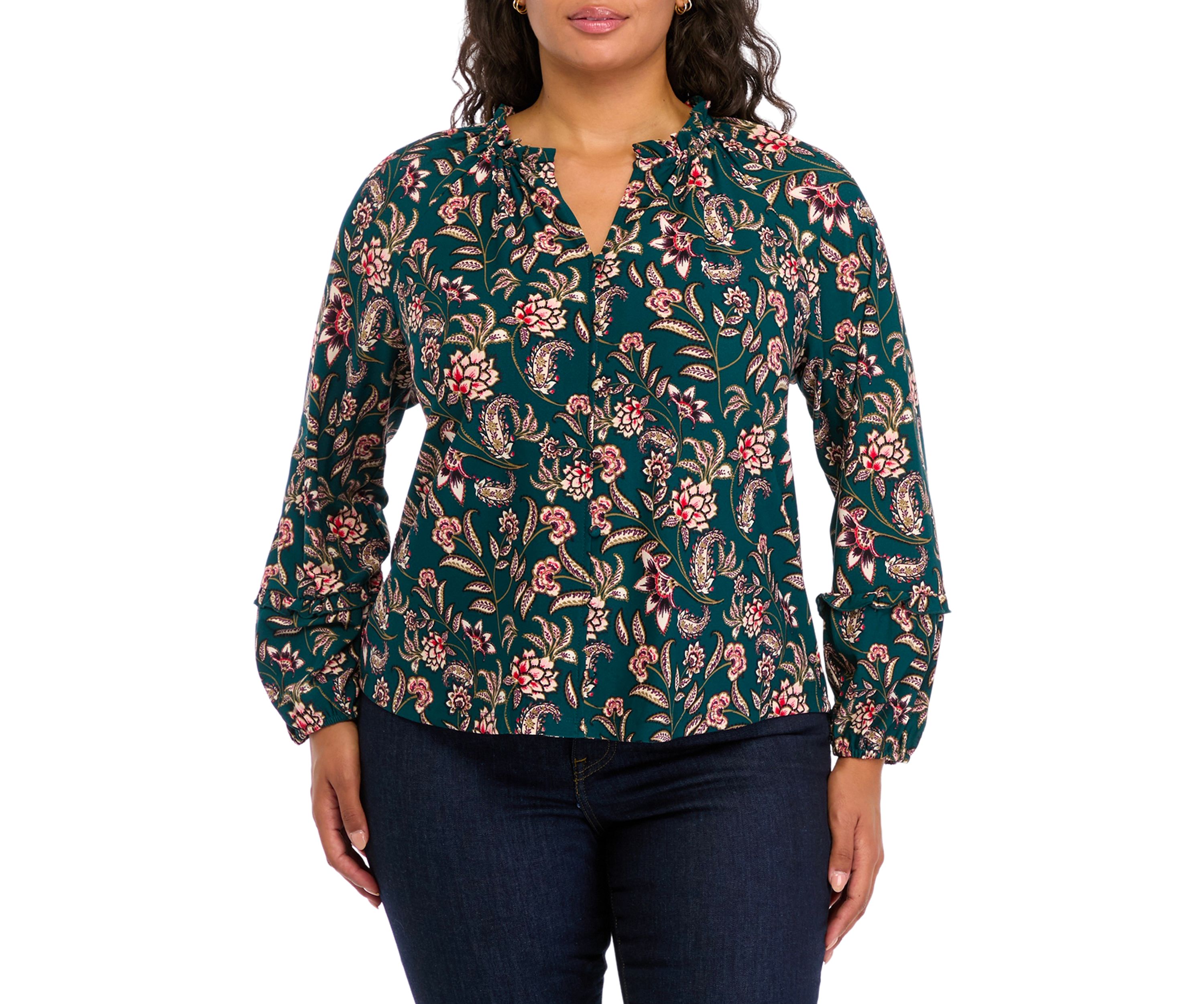 Plus Size Long Sleeve Printed Blouse