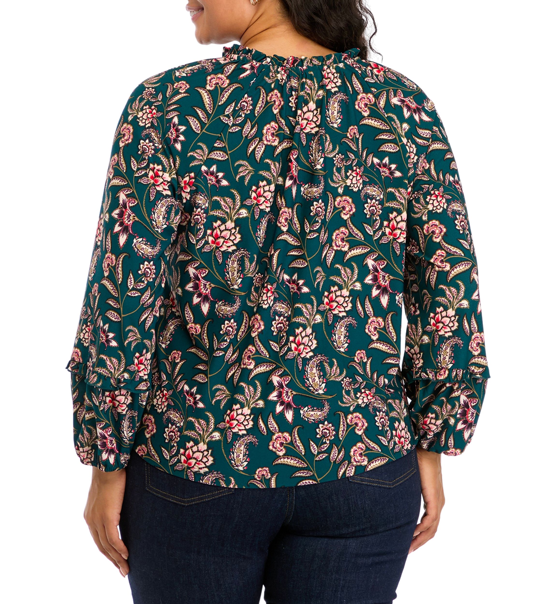 Plus Size Long Sleeve Printed Blouse