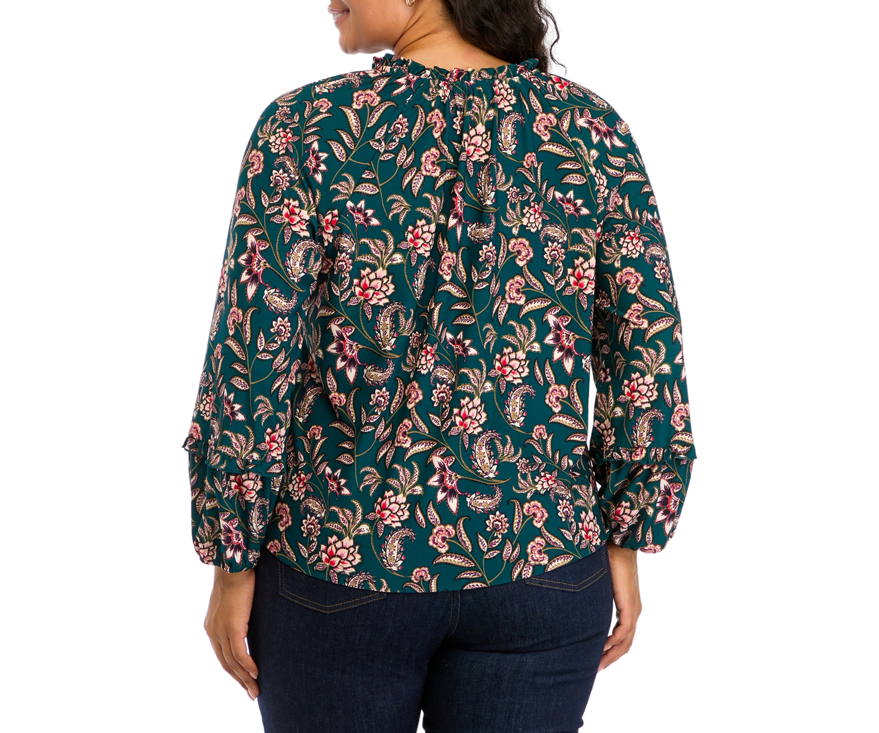 Plus Size Long Sleeve Printed Blouse
