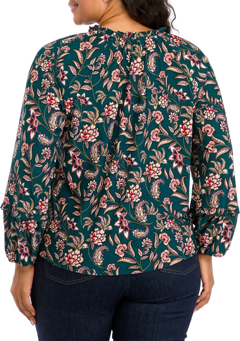 Plus Size Long Sleeve Printed Blouse