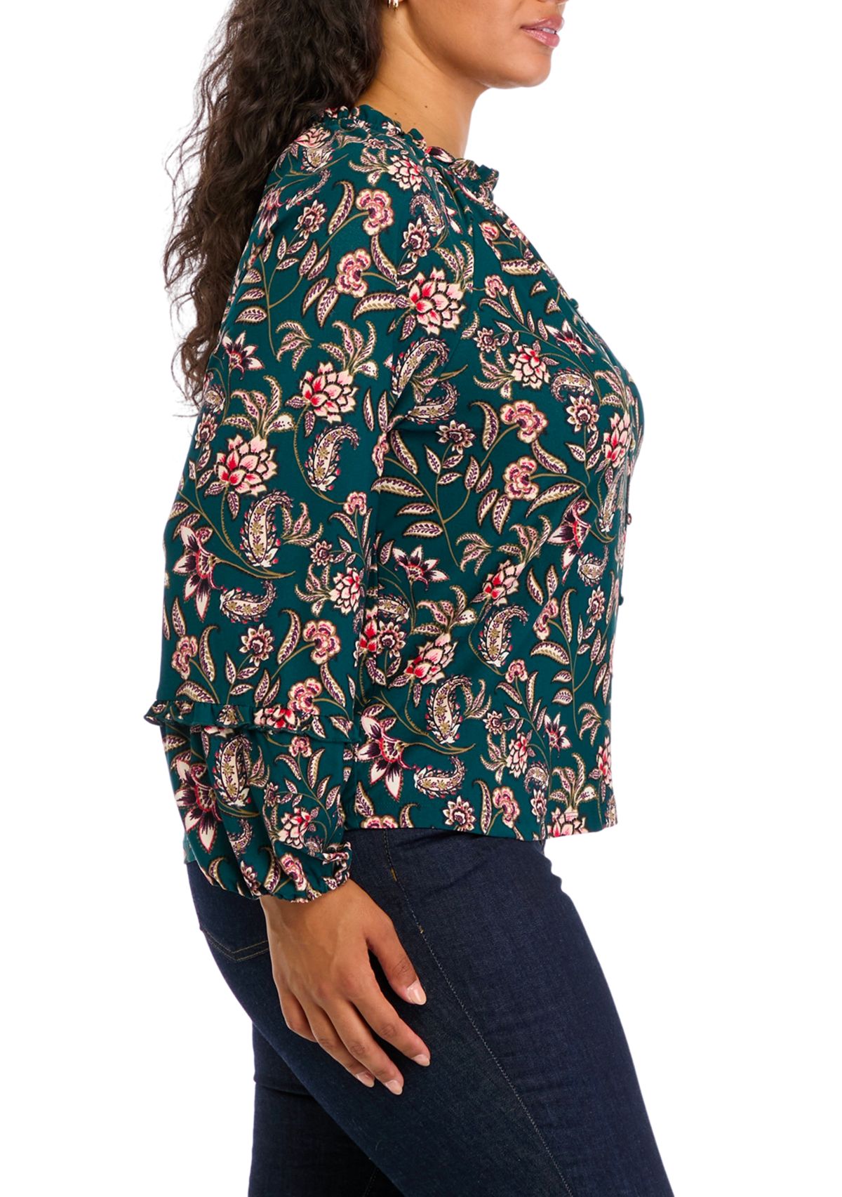 Plus Size Long Sleeve Printed Blouse