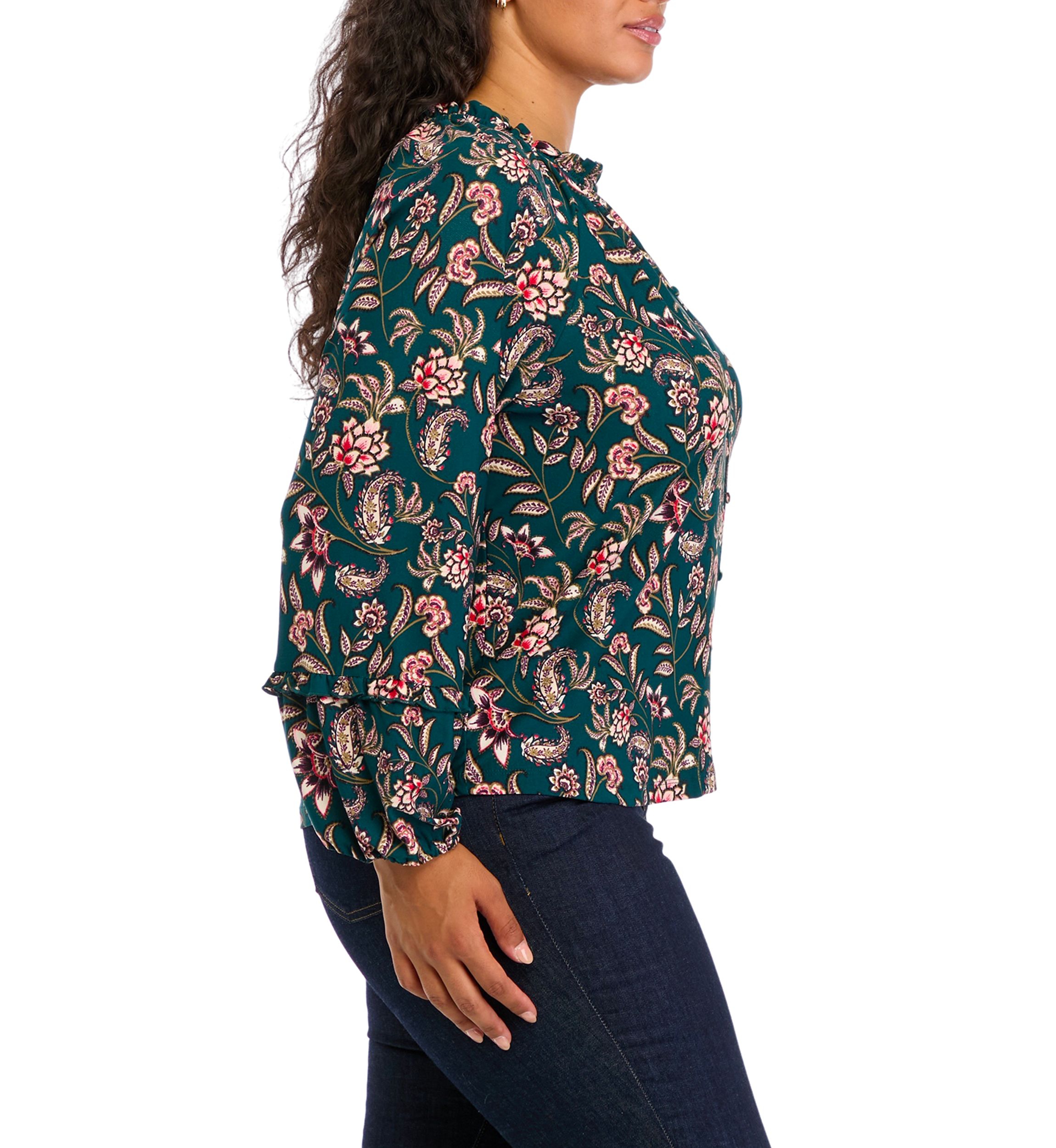 Plus Size Long Sleeve Printed Blouse