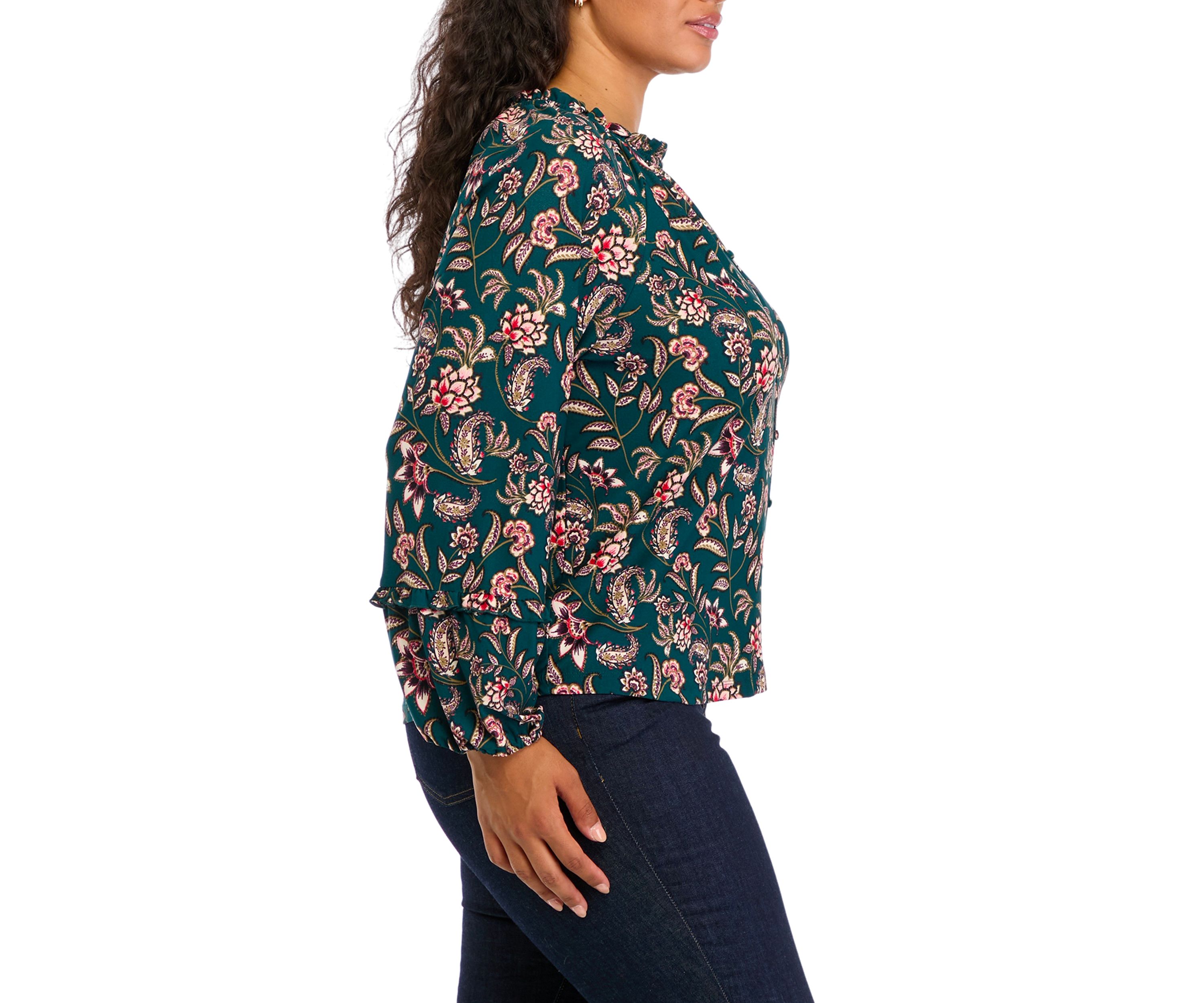 Plus Size Long Sleeve Printed Blouse