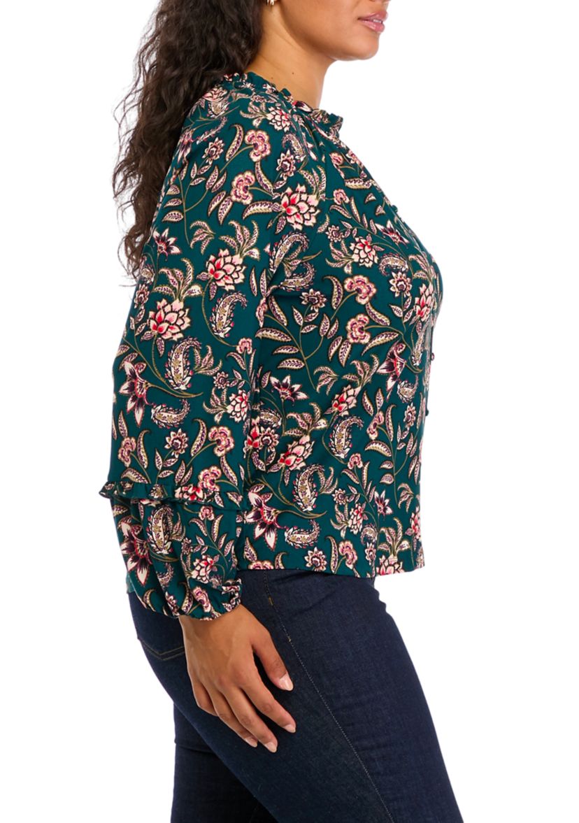 Plus Size Long Sleeve Printed Blouse