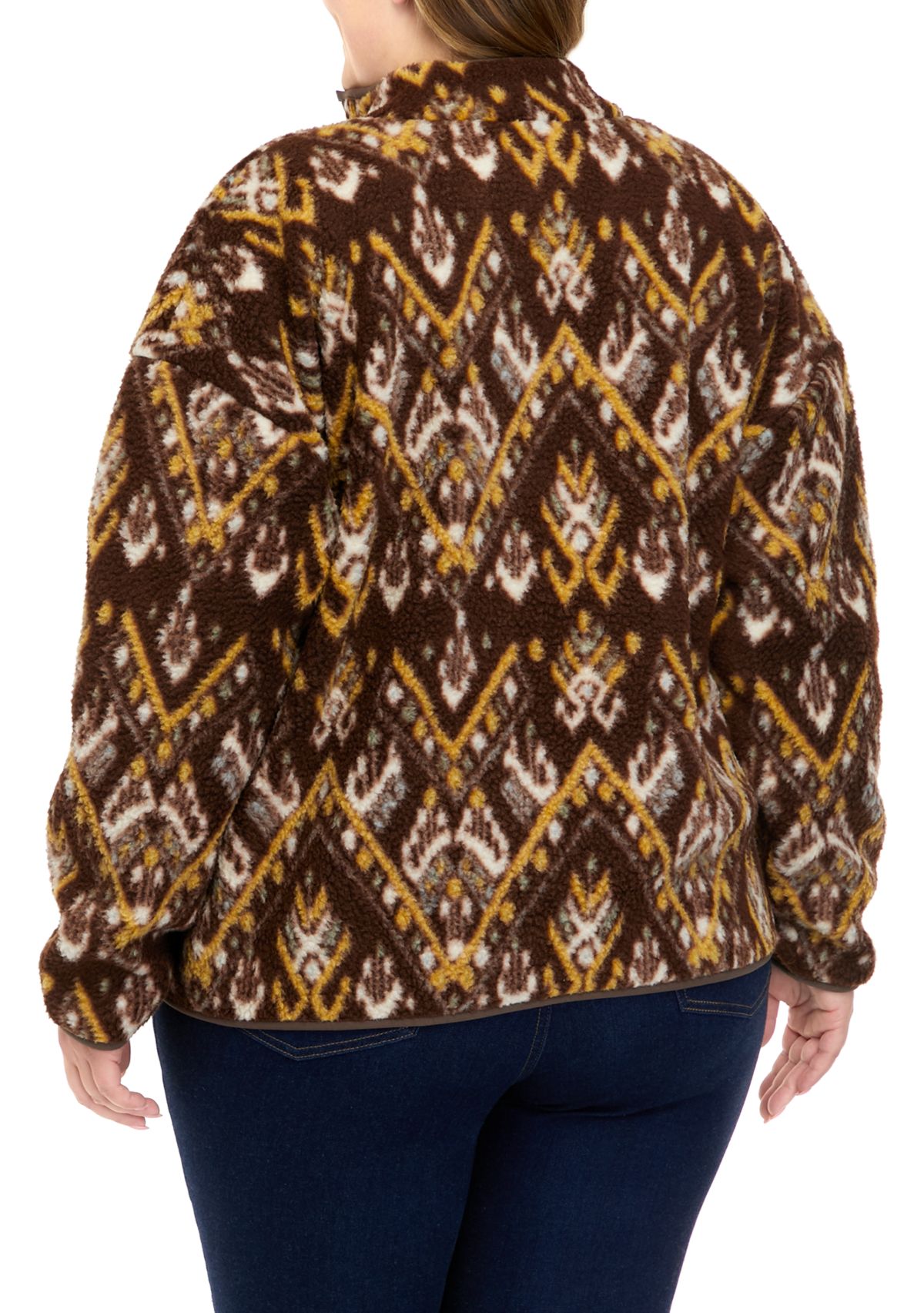 Plus Size Sherpa Popover Printed Jacket