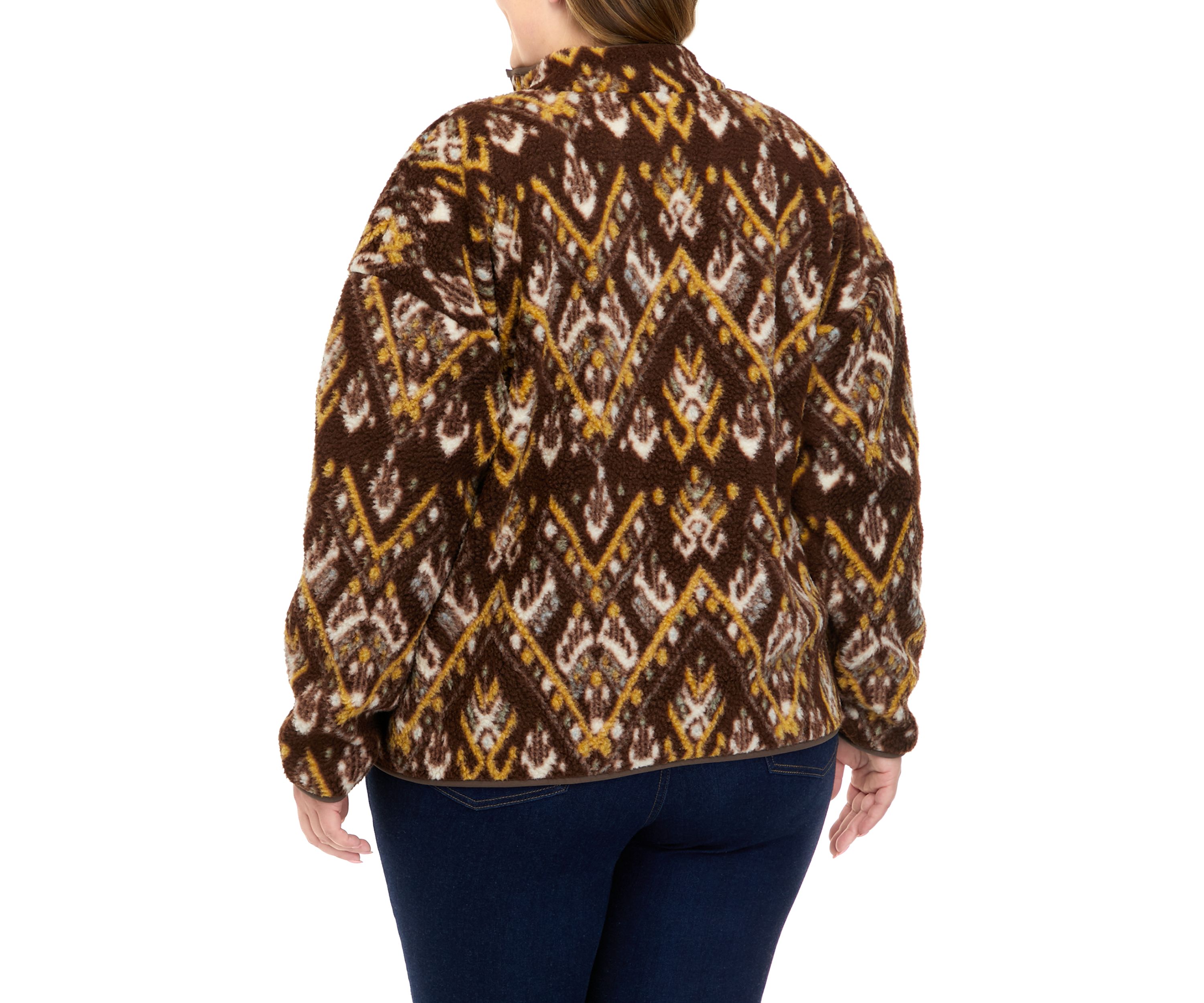 Plus Size Sherpa Popover Printed Jacket