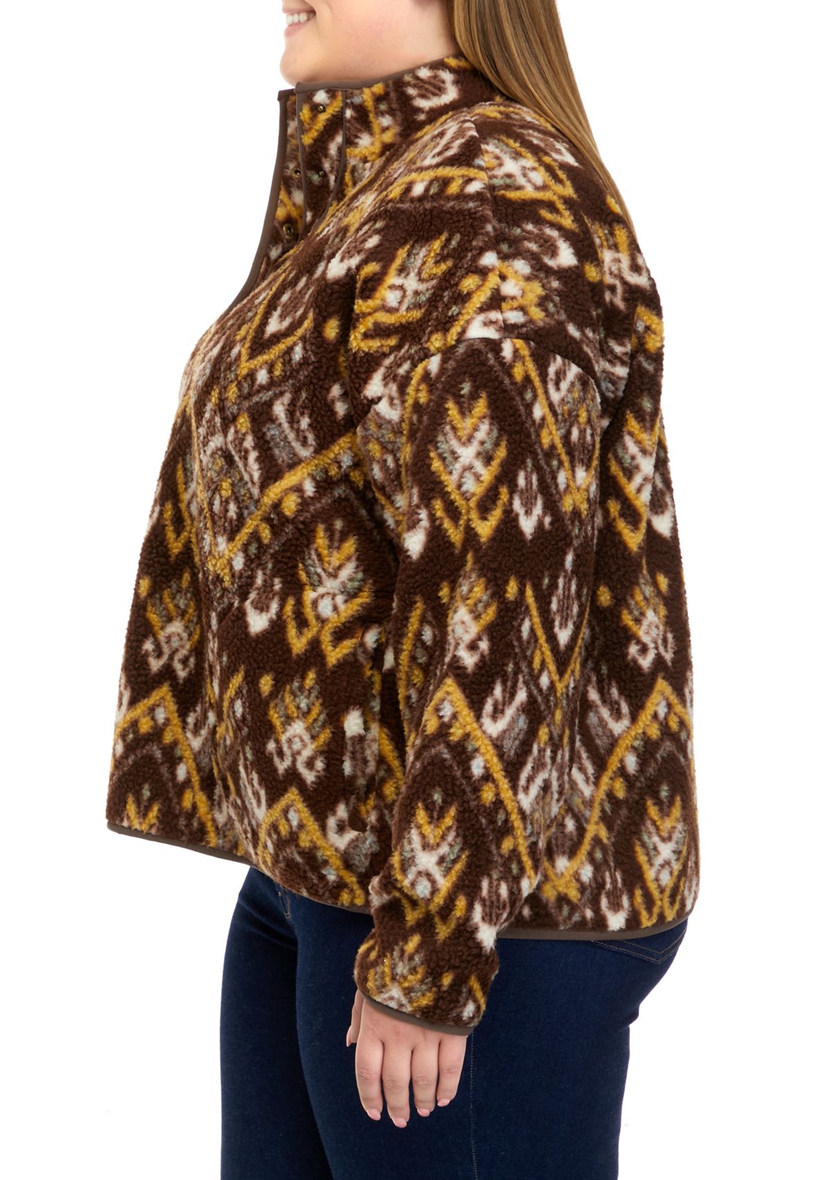 Plus Size Sherpa Popover Printed Jacket