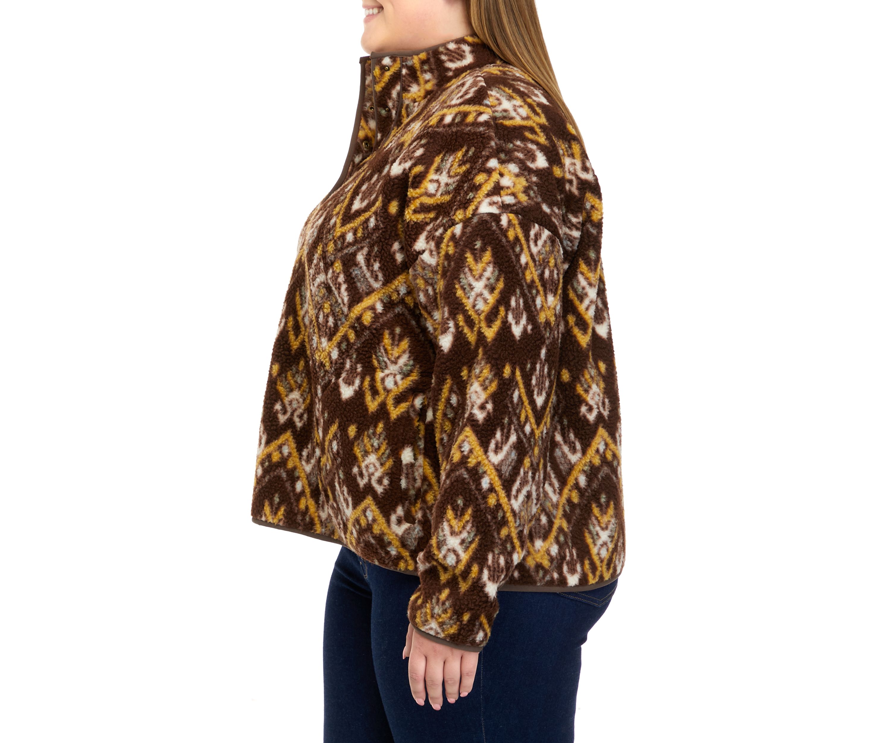 Plus Size Sherpa Popover Printed Jacket
