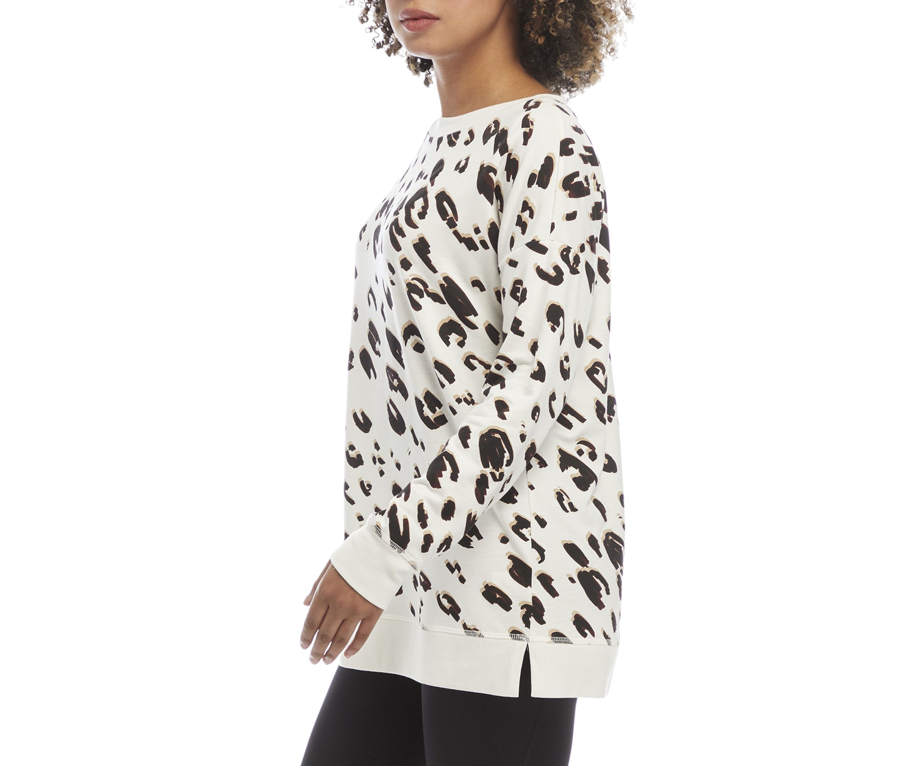 Studio Womens Long Sleeve Wide Neck Animal Printed Tunic Pullover 