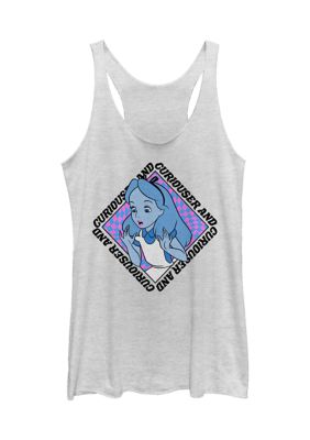 Women's Junior's Officially Licensed Disney Alice in Wonderland Tank Top, White, XXL