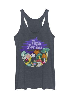 Junior's Officially Licensed Disney Alice in Wonderland Tank Top, Navy Blue, Medium