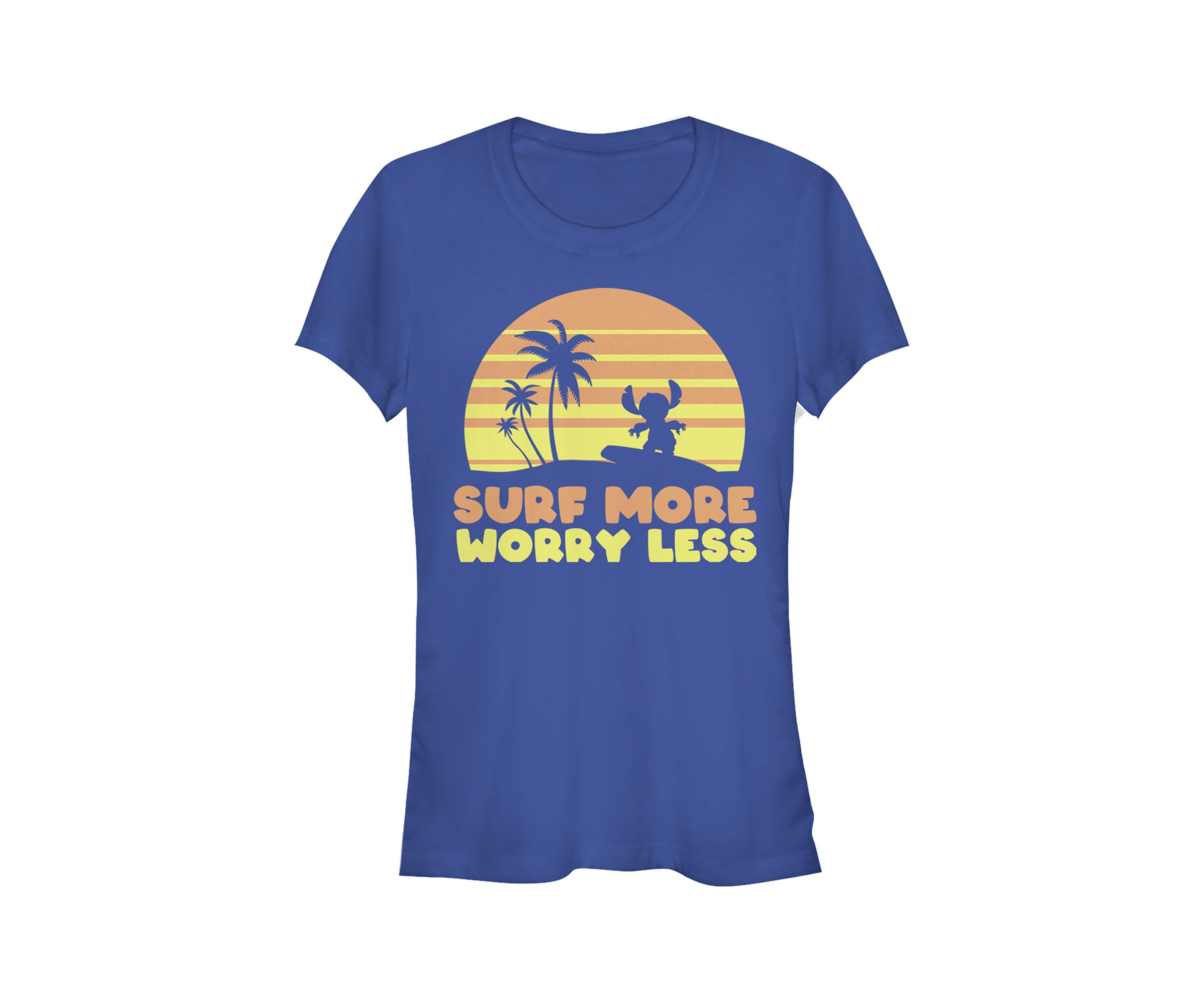 Juniors Licensed Disney Stitch Surf More Worry Less T-Shirt