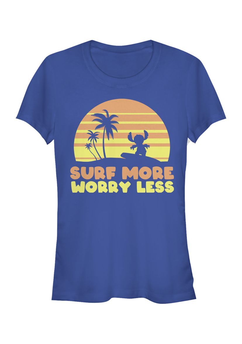 Juniors Licensed Disney Stitch Surf More Worry Less T-Shirt