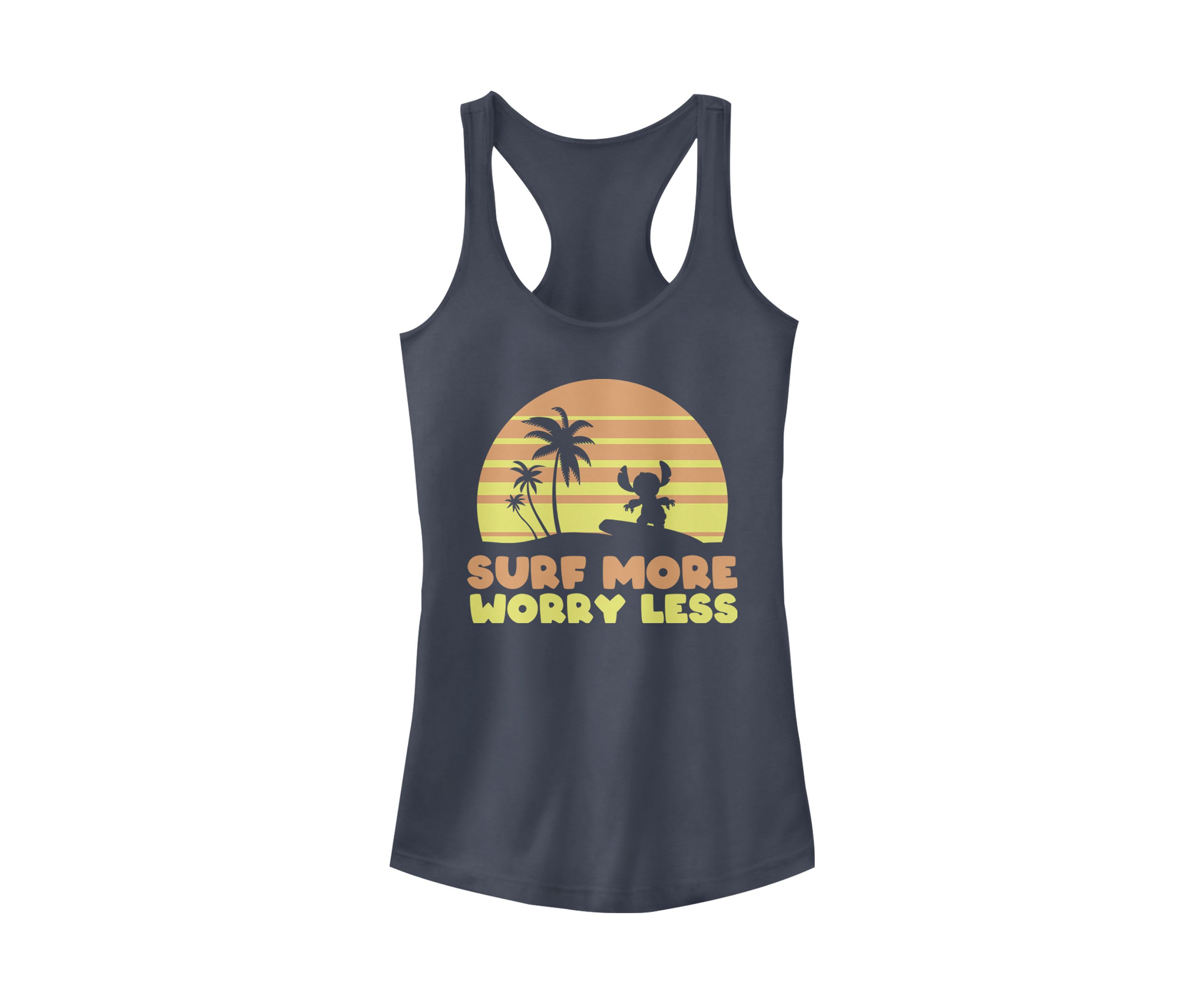 Juniors Licensed Disney Stitch Surf More Worry Less Tank Top