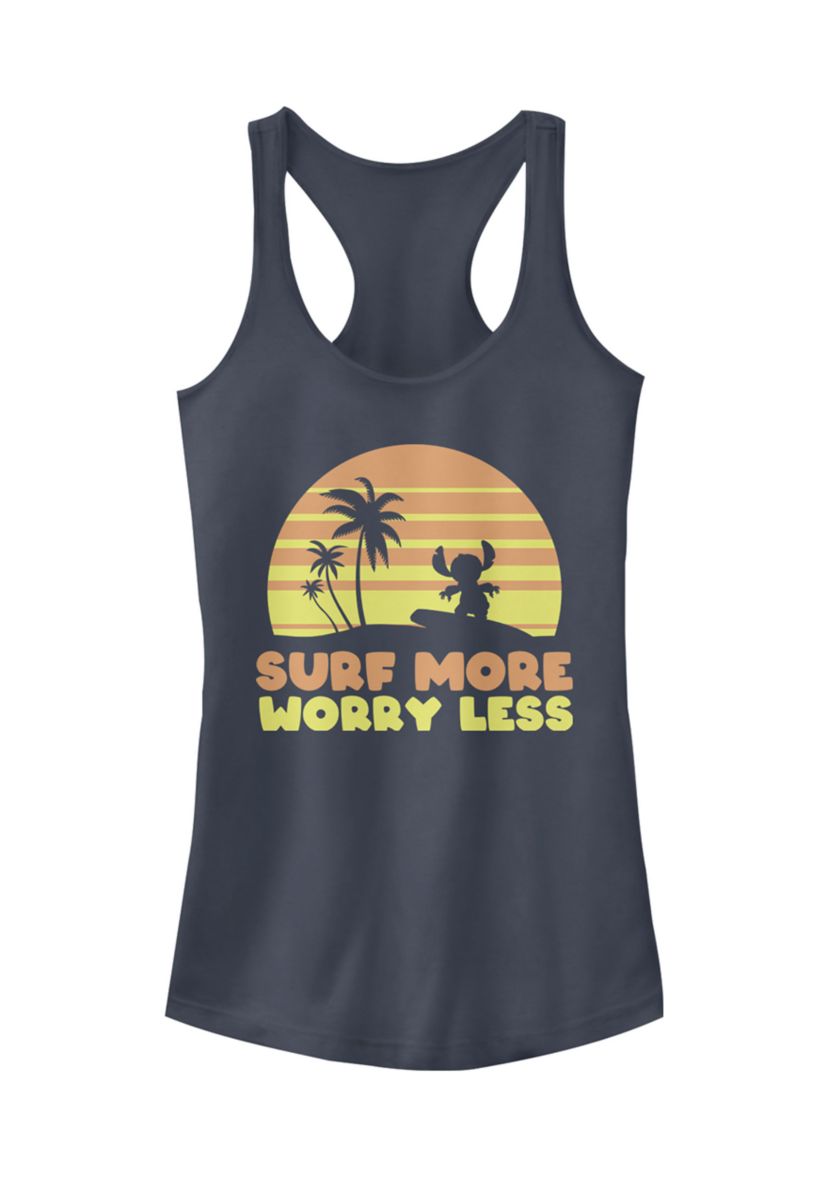 Juniors Licensed Disney Stitch Surf More Worry Less Tank Top