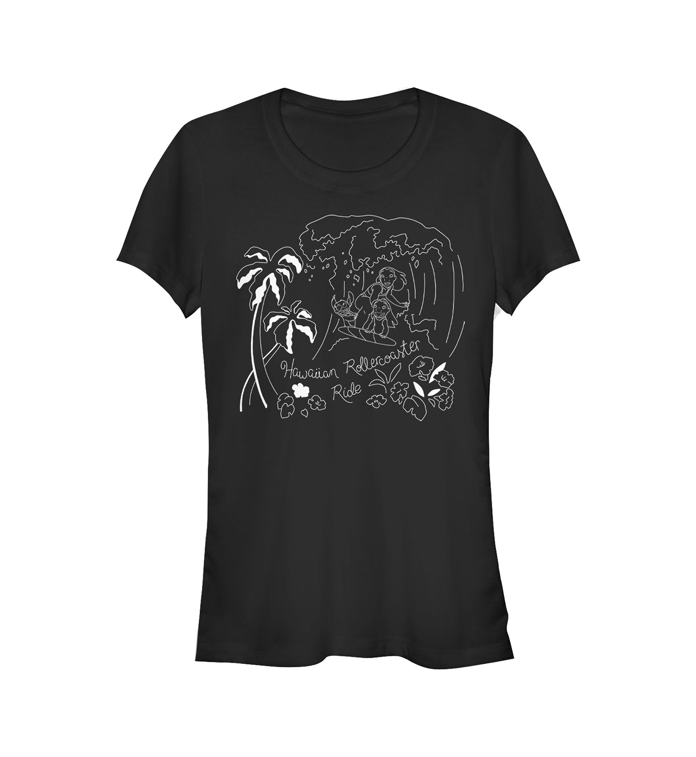 Juniors Licensed Disney Stitch Surf Line Art T-Shirt