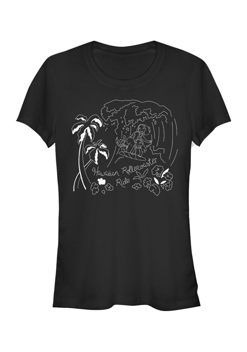 Juniors Licensed Disney Stitch Surf Line Art T-Shirt